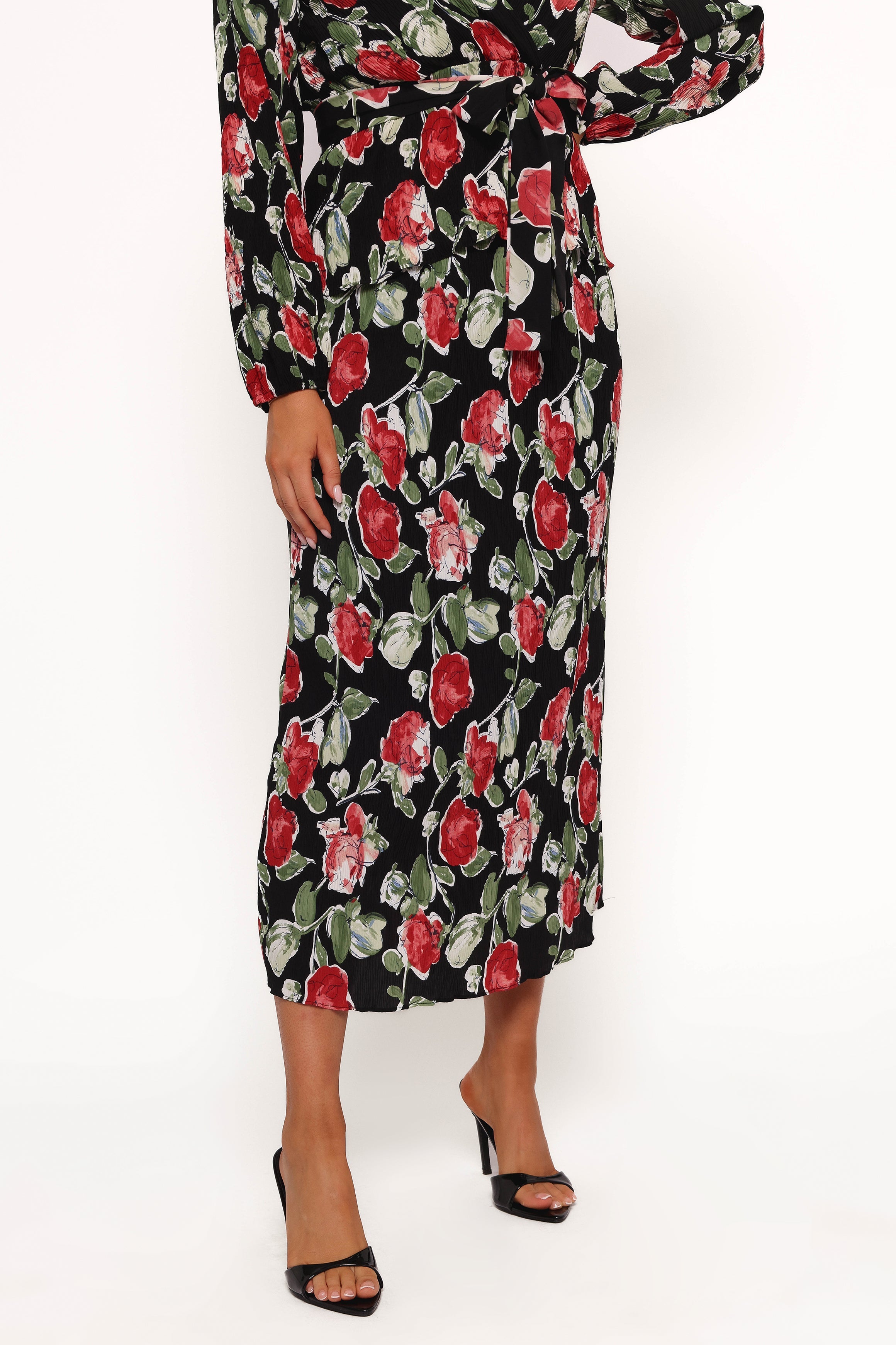 Minelli Pleat Midi Skirt - Black Rose-Ladys Street