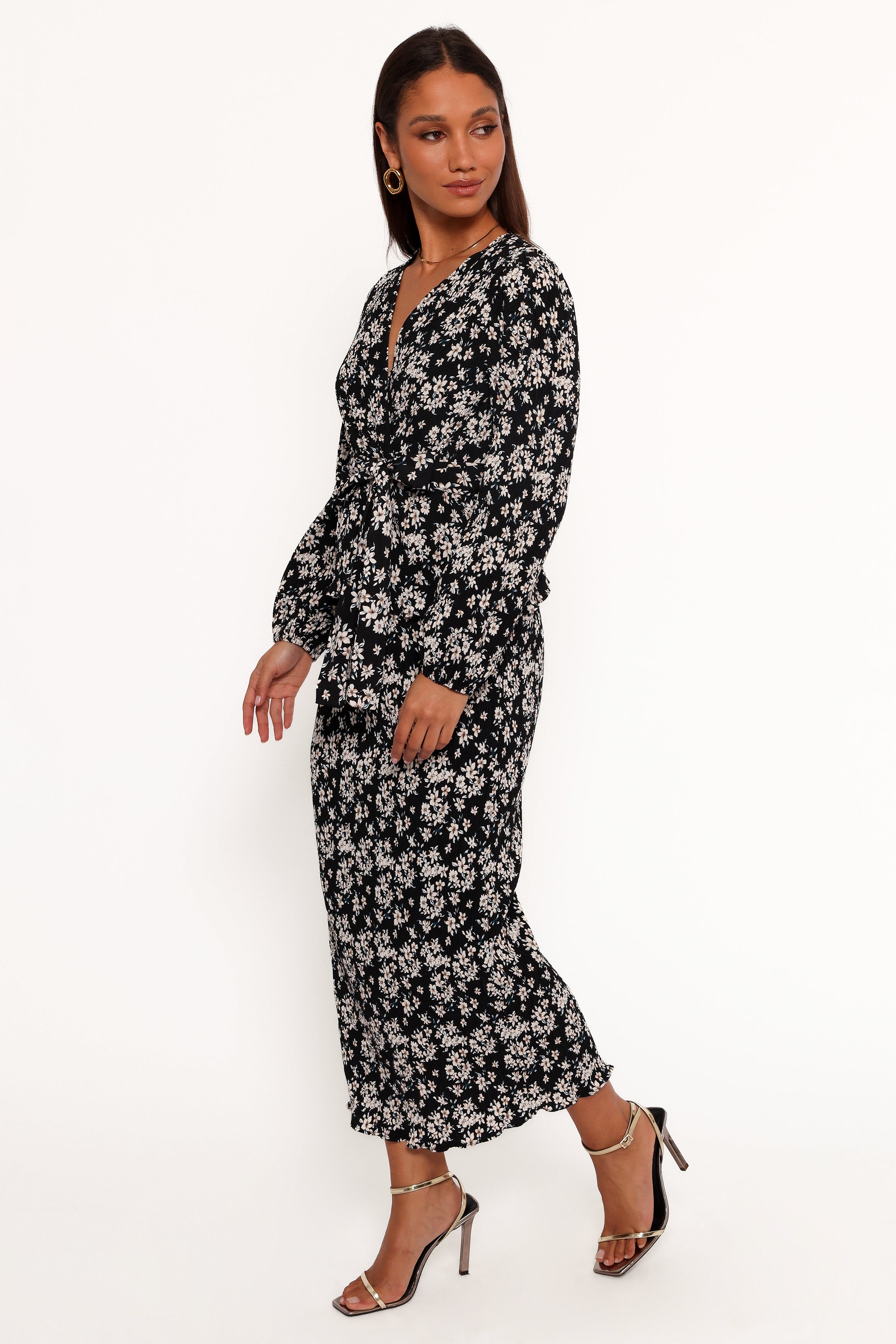 Minelli Pleat Midi Skirt - Black/White Floral-Ladys Street