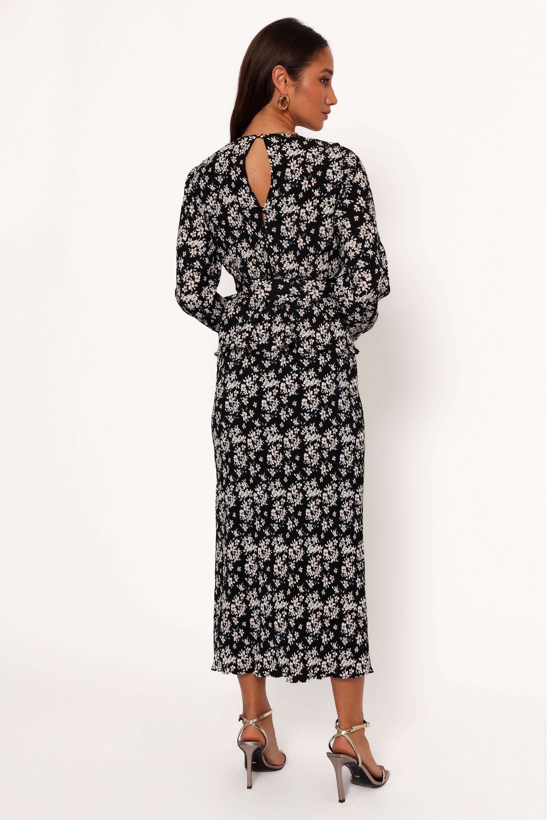 Minelli Pleat Midi Skirt - Black/White Floral-Ladys Street