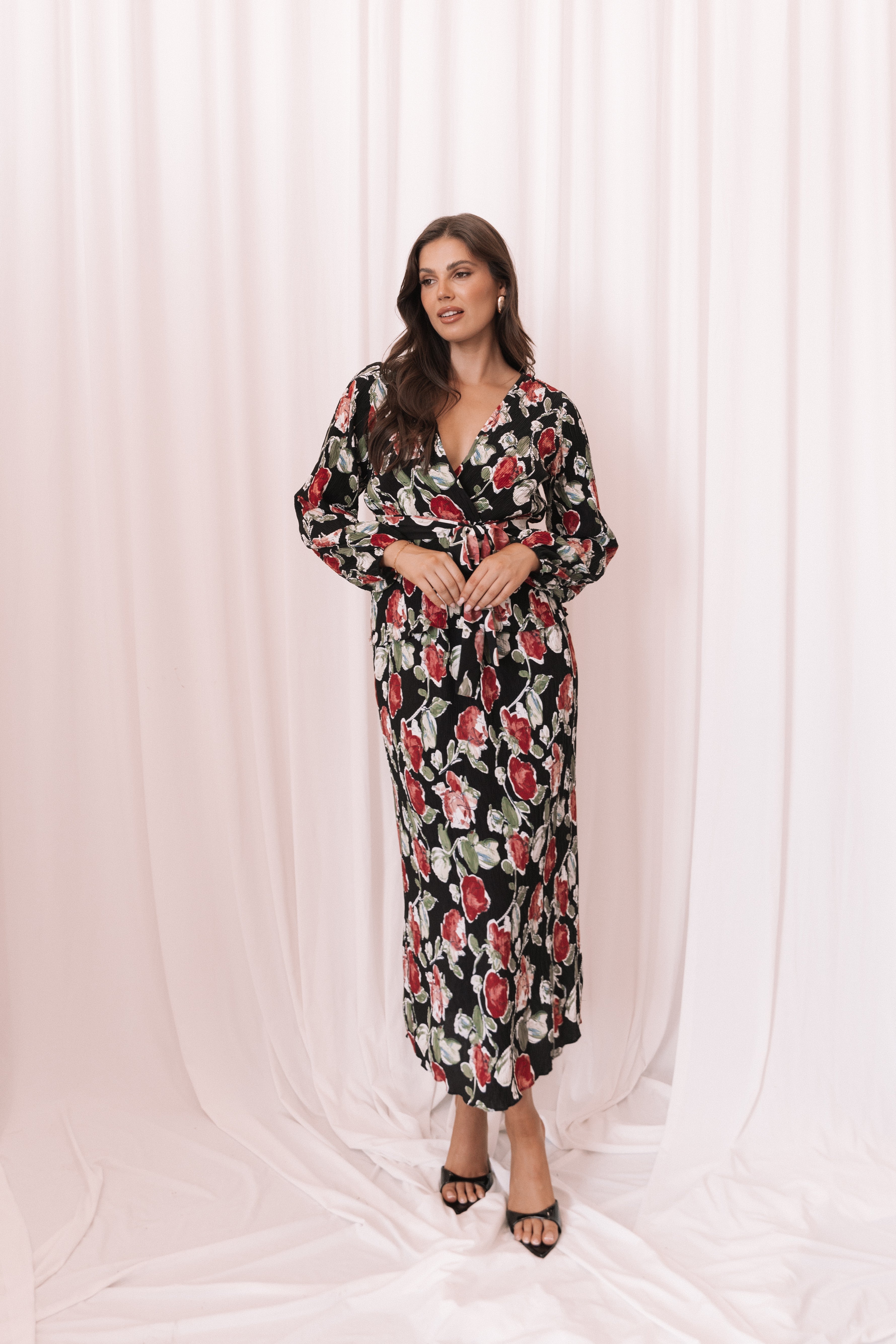 Minelli Pleat Midi Skirt - Black Rose-Ladys Street