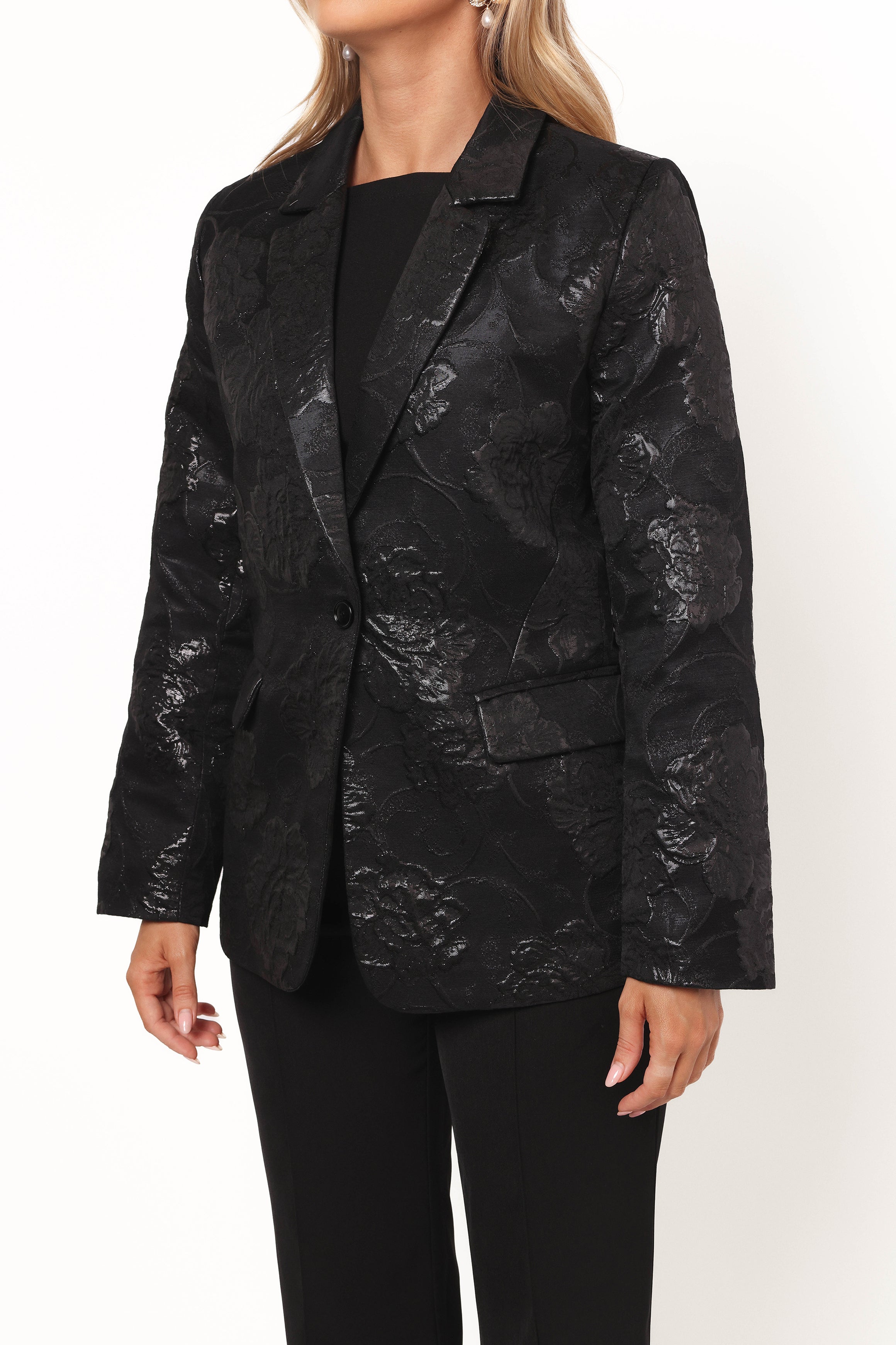 Mossie Jacquard Blazer - Black-Ladys Street