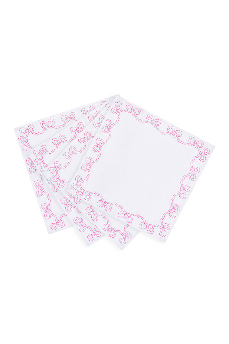 Embroidered Linen Bow Napkins - FESTIVE PINK-Charming Rule