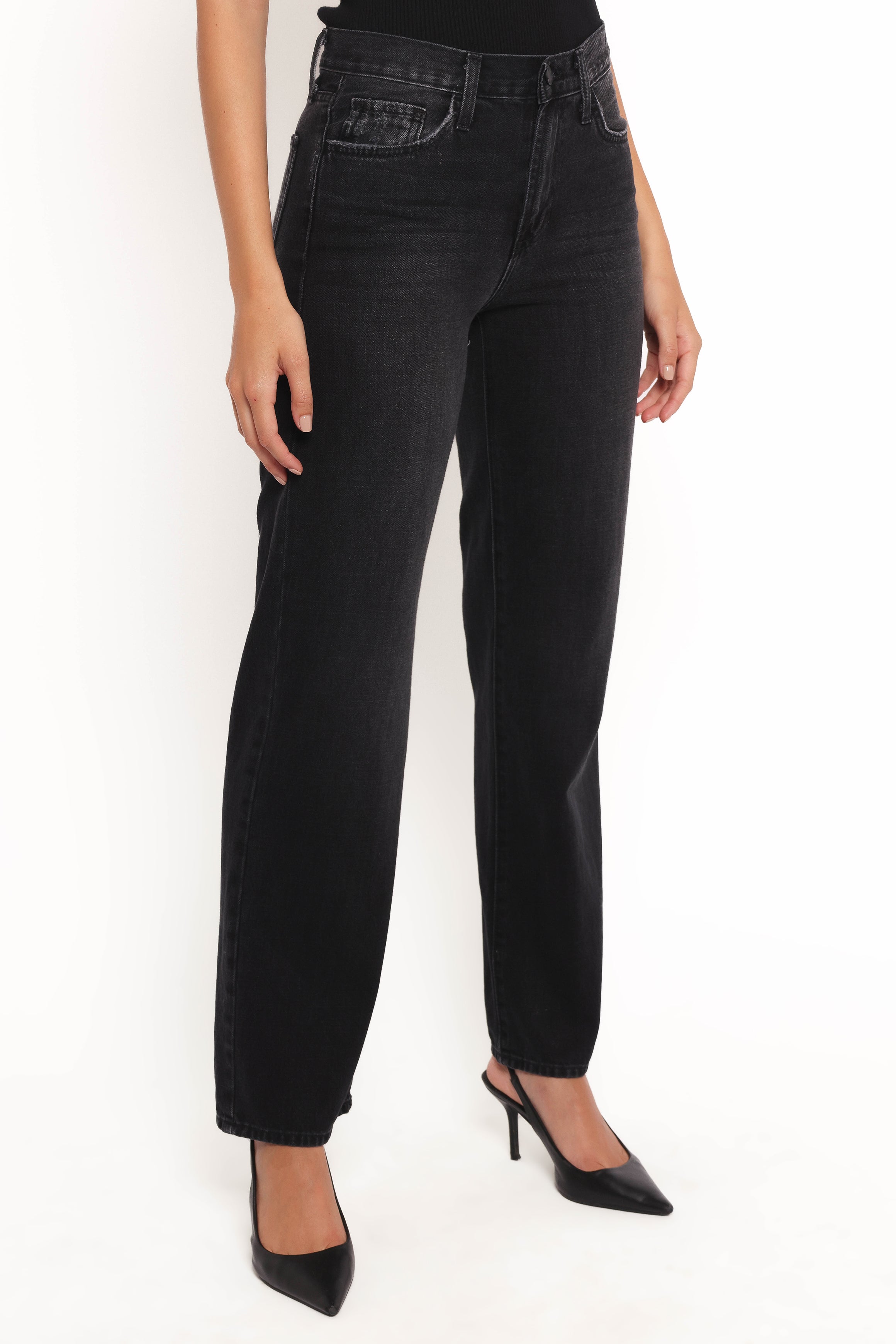 Nathan High Rise Relaxed Straight Jean - Washed Black-Ladys Street
