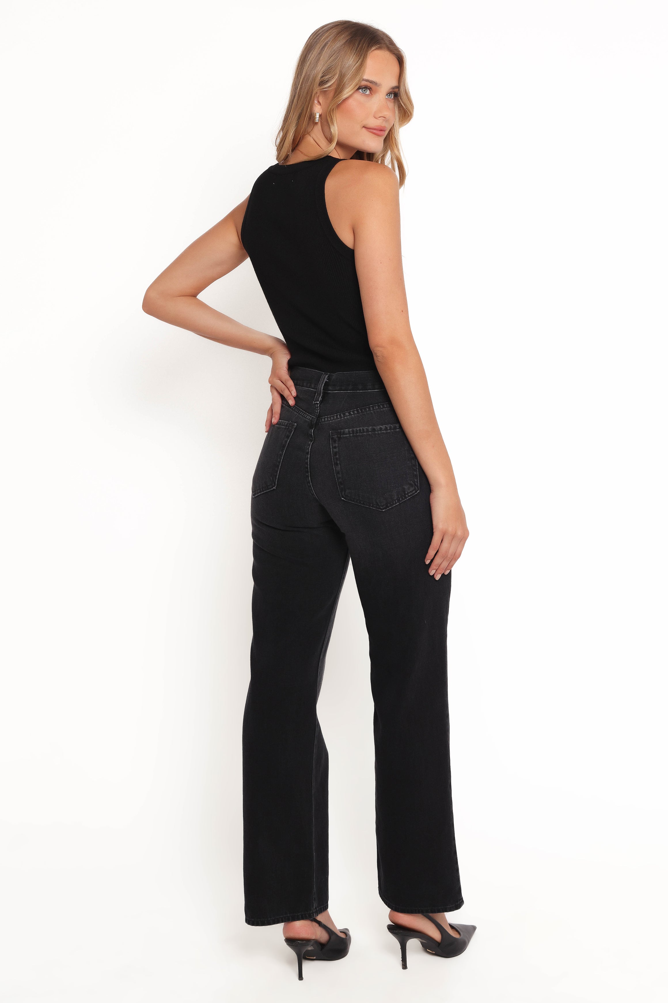 Nathan High Rise Relaxed Straight Jean - Washed Black-Ladys Street