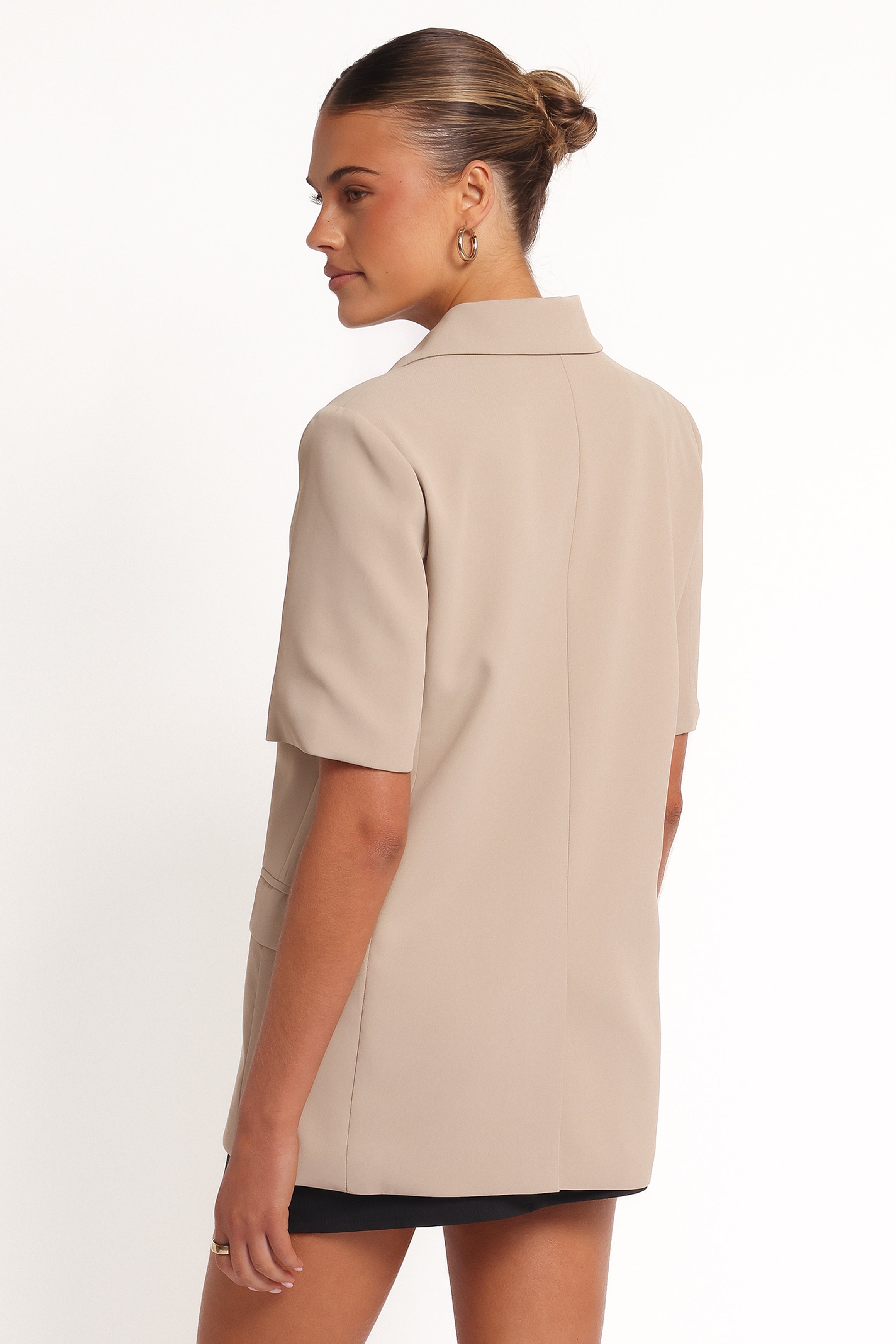 Nora Short Sleeve Blazer - Beige-Ladys Street