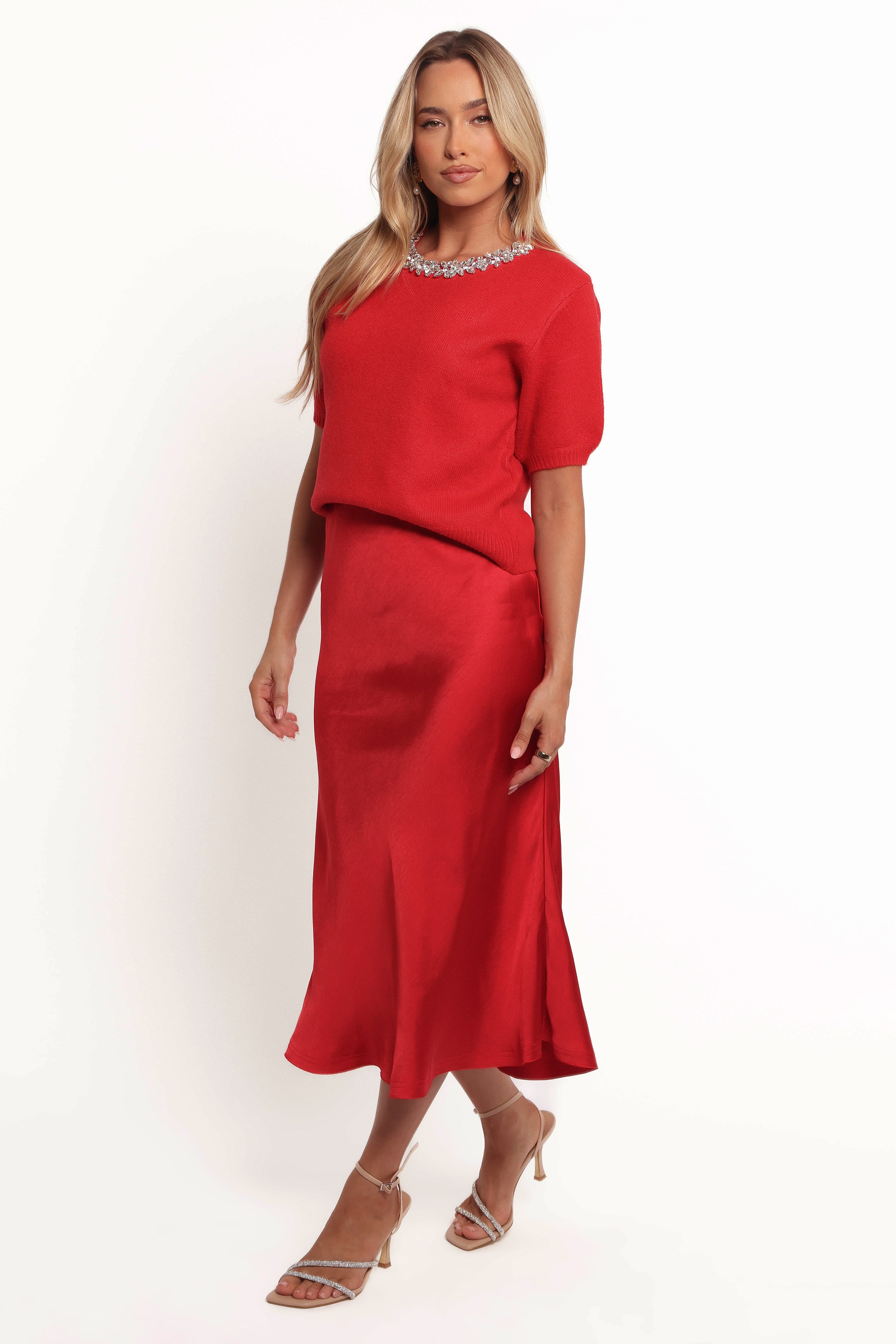 Karla Midi Skirt - Red-Ladys Street