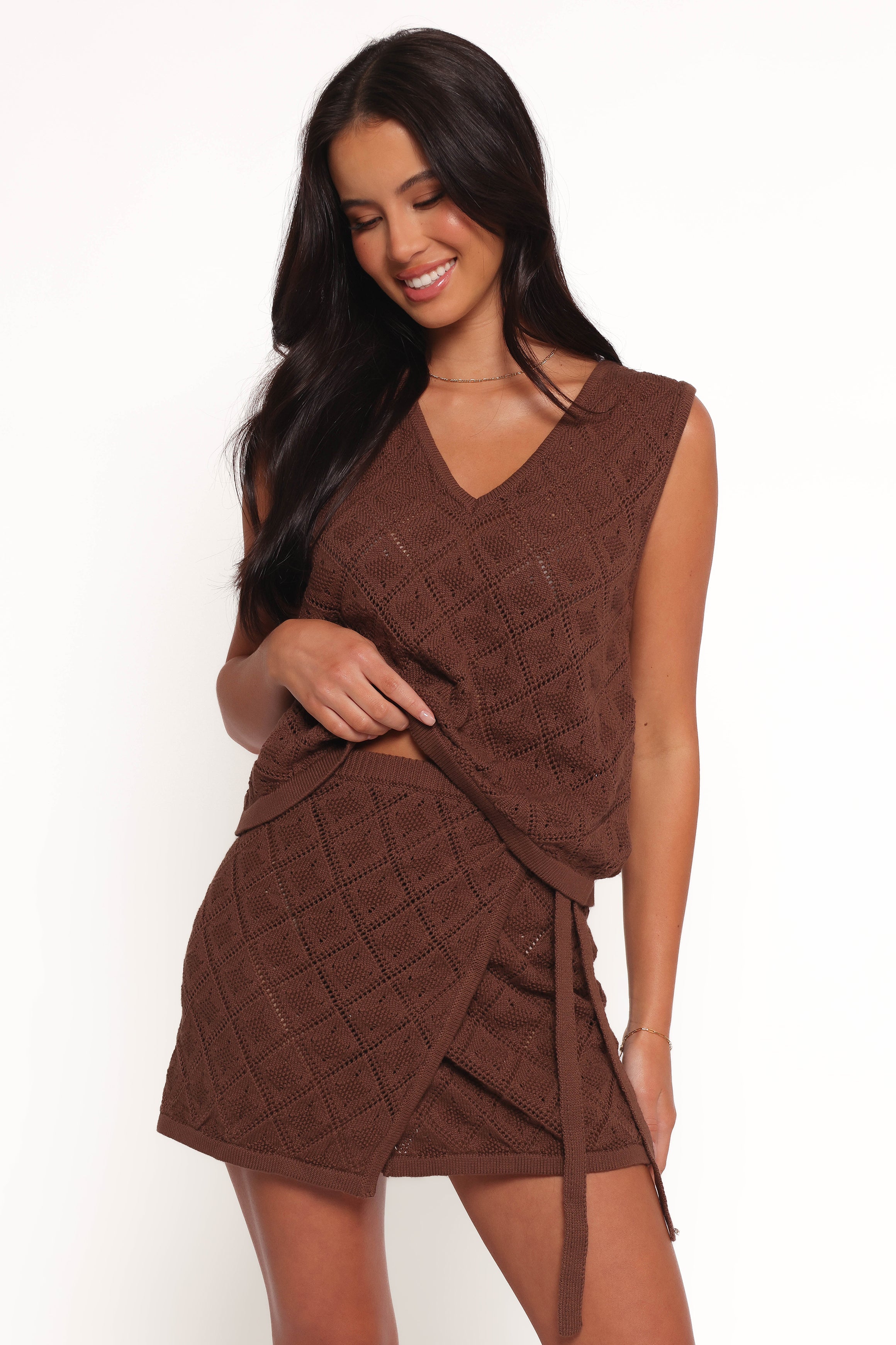 Palma Knit Mini Skirt - Chocolate-Ladys Street