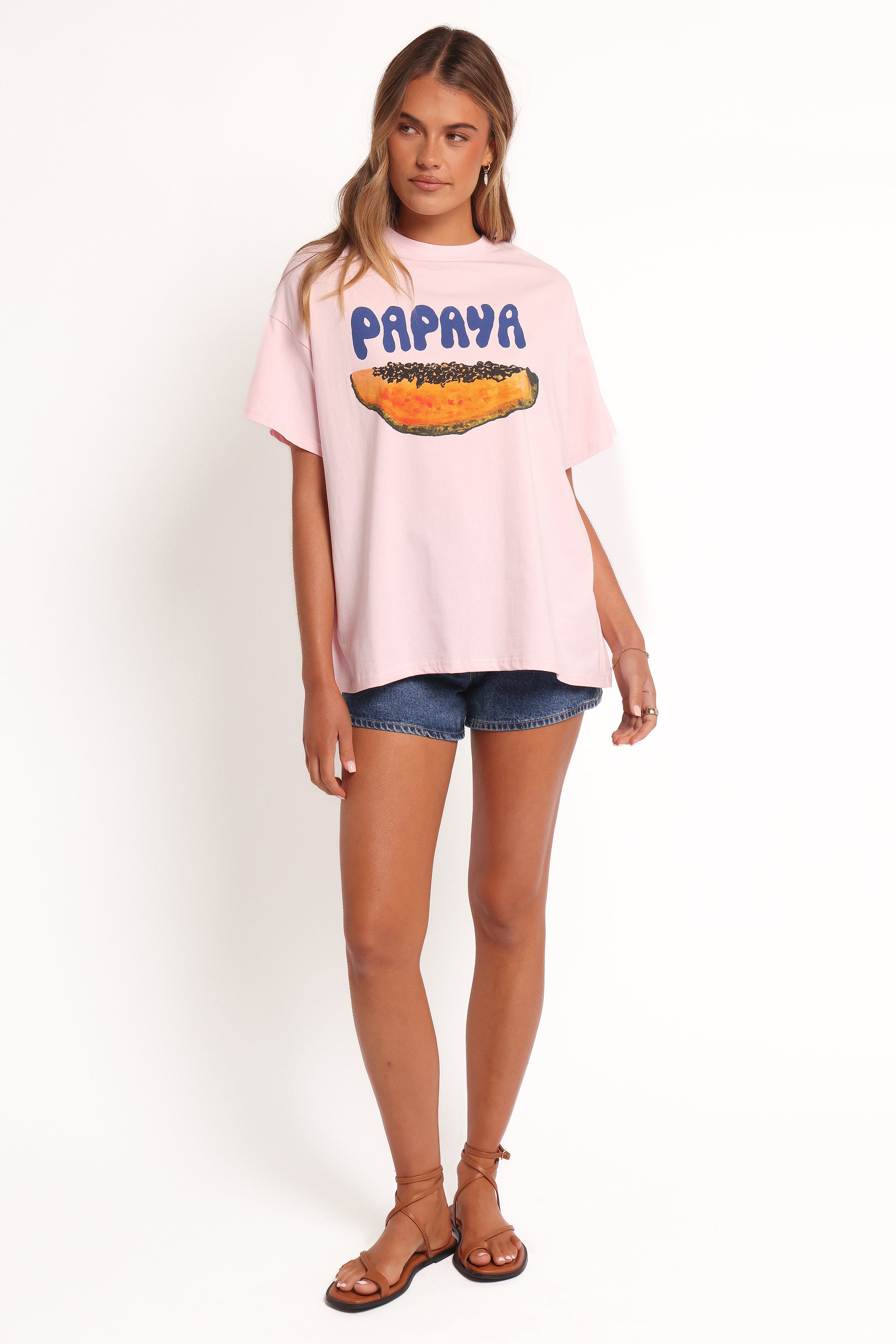 Papaya Graphic Tee - Pale Pink-Ladys Street