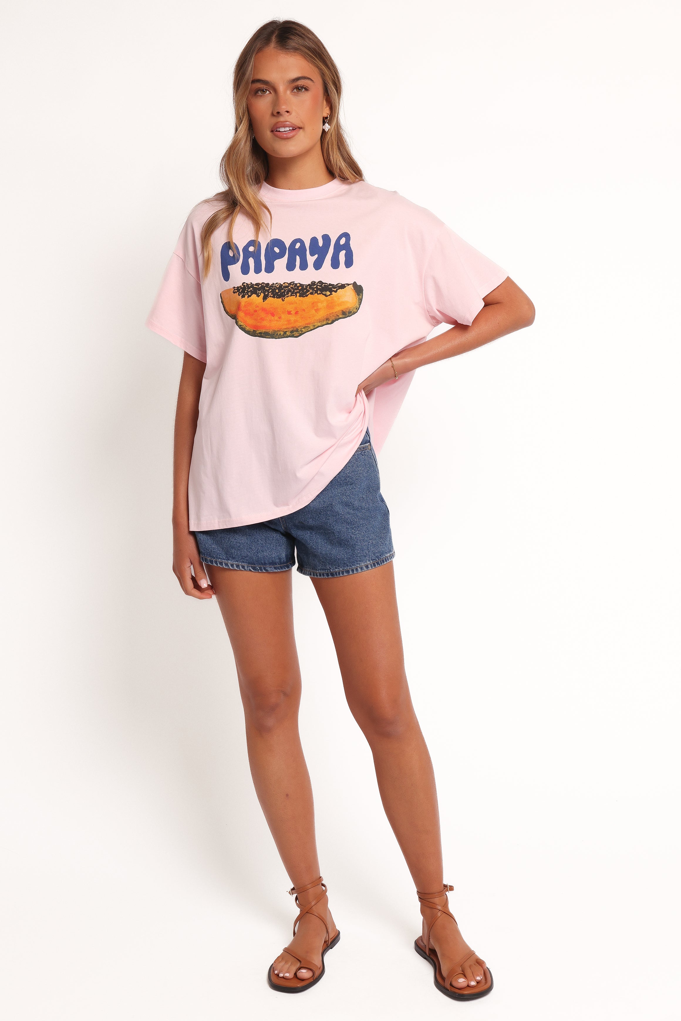 Papaya Graphic Tee - Pale Pink-Ladys Street