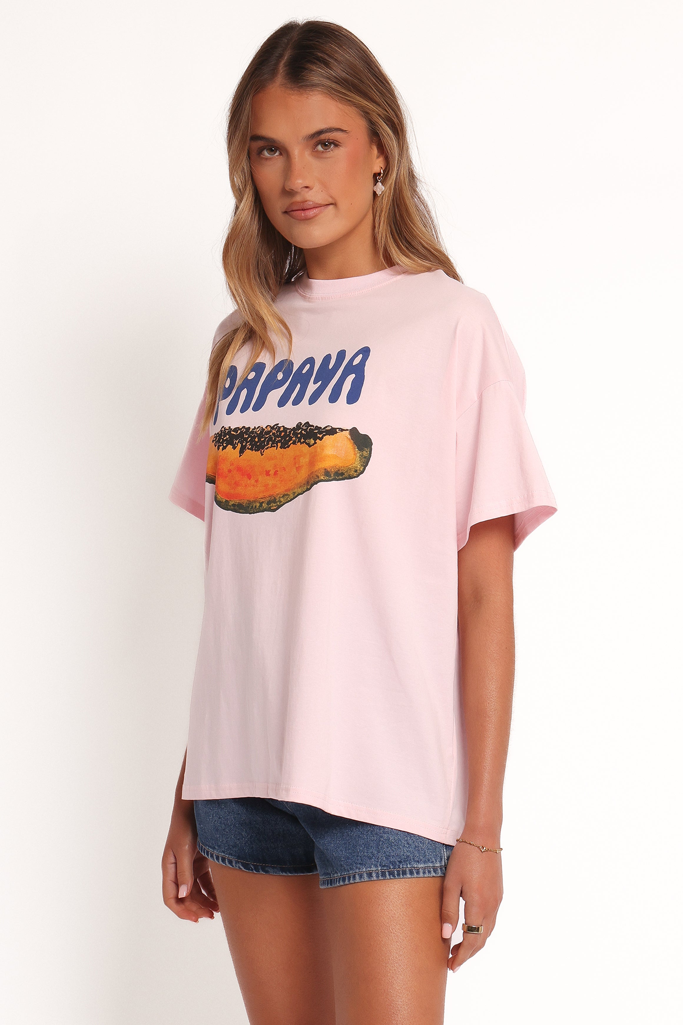Papaya Graphic Tee - Pale Pink-Ladys Street