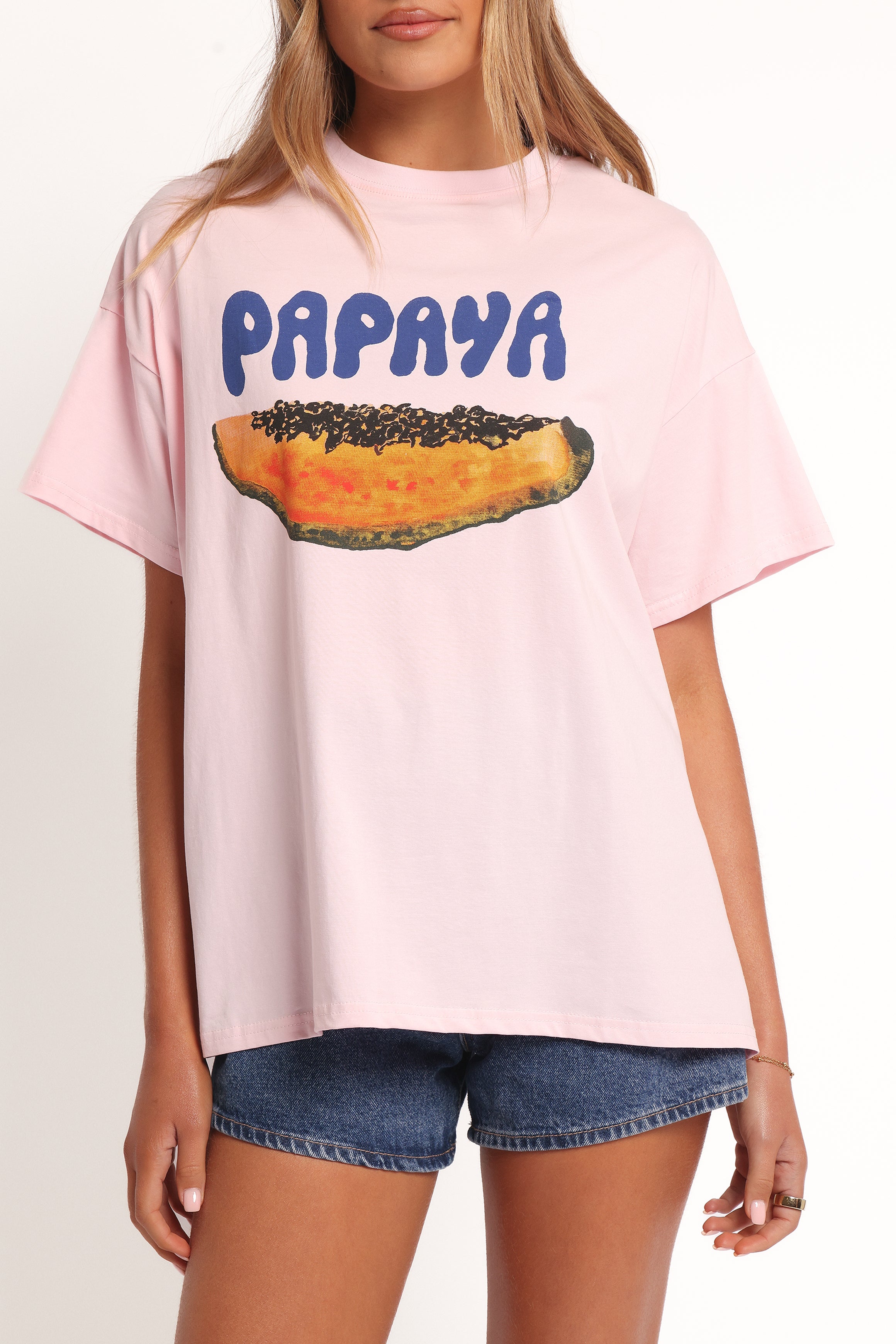 Papaya Graphic Tee - Pale Pink-Ladys Street