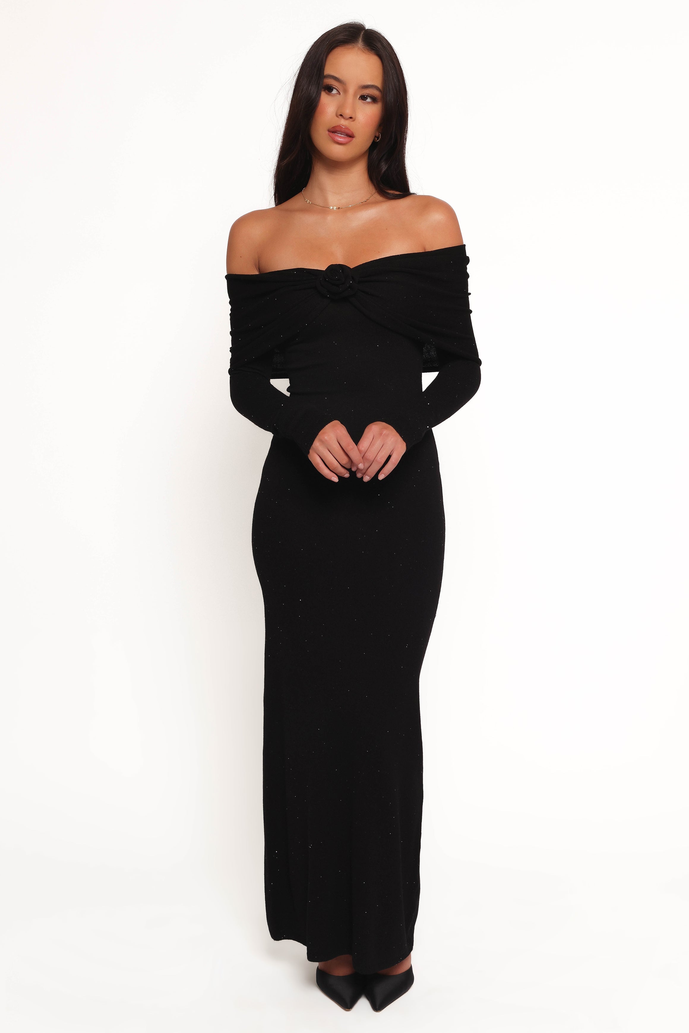 Pennie Maxi Dress - Black Sequin Knit-Ladys Street