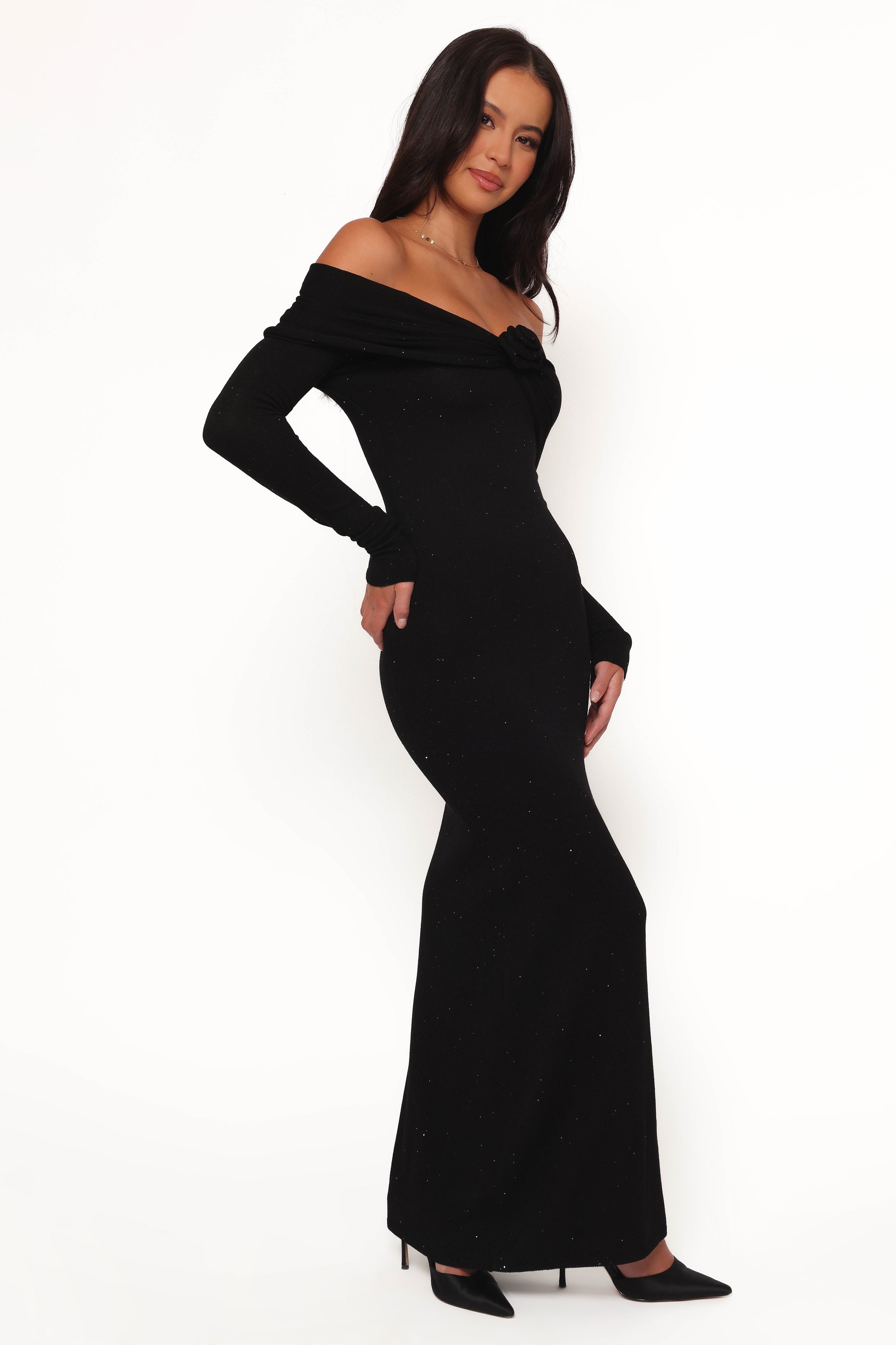 Pennie Maxi Dress - Black Sequin Knit-Ladys Street