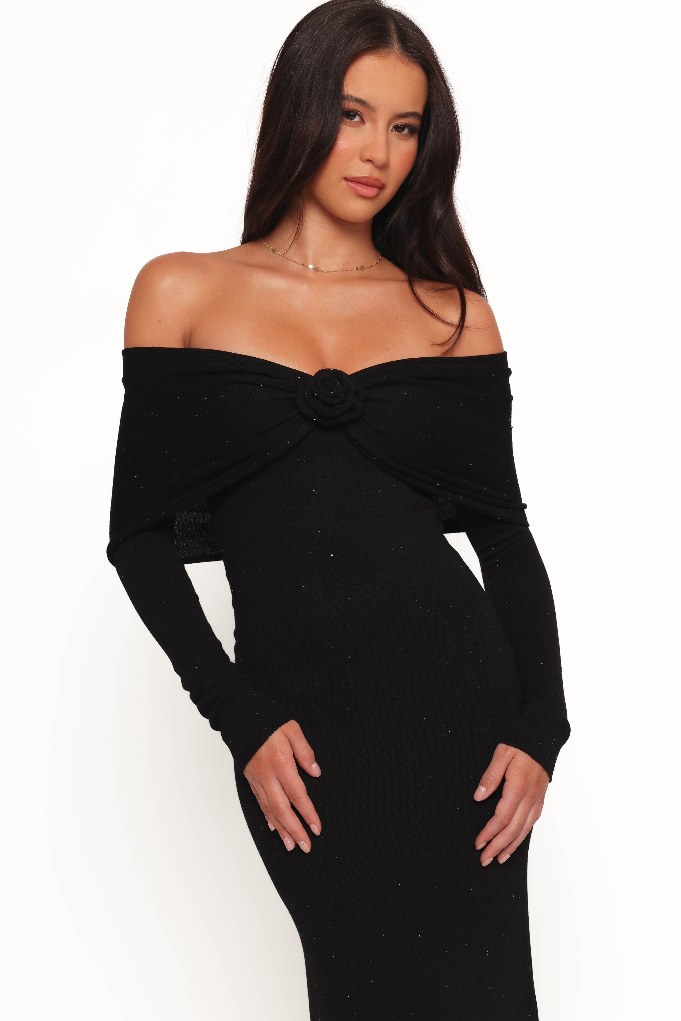 Pennie Maxi Dress - Black Sequin Knit-Ladys Street
