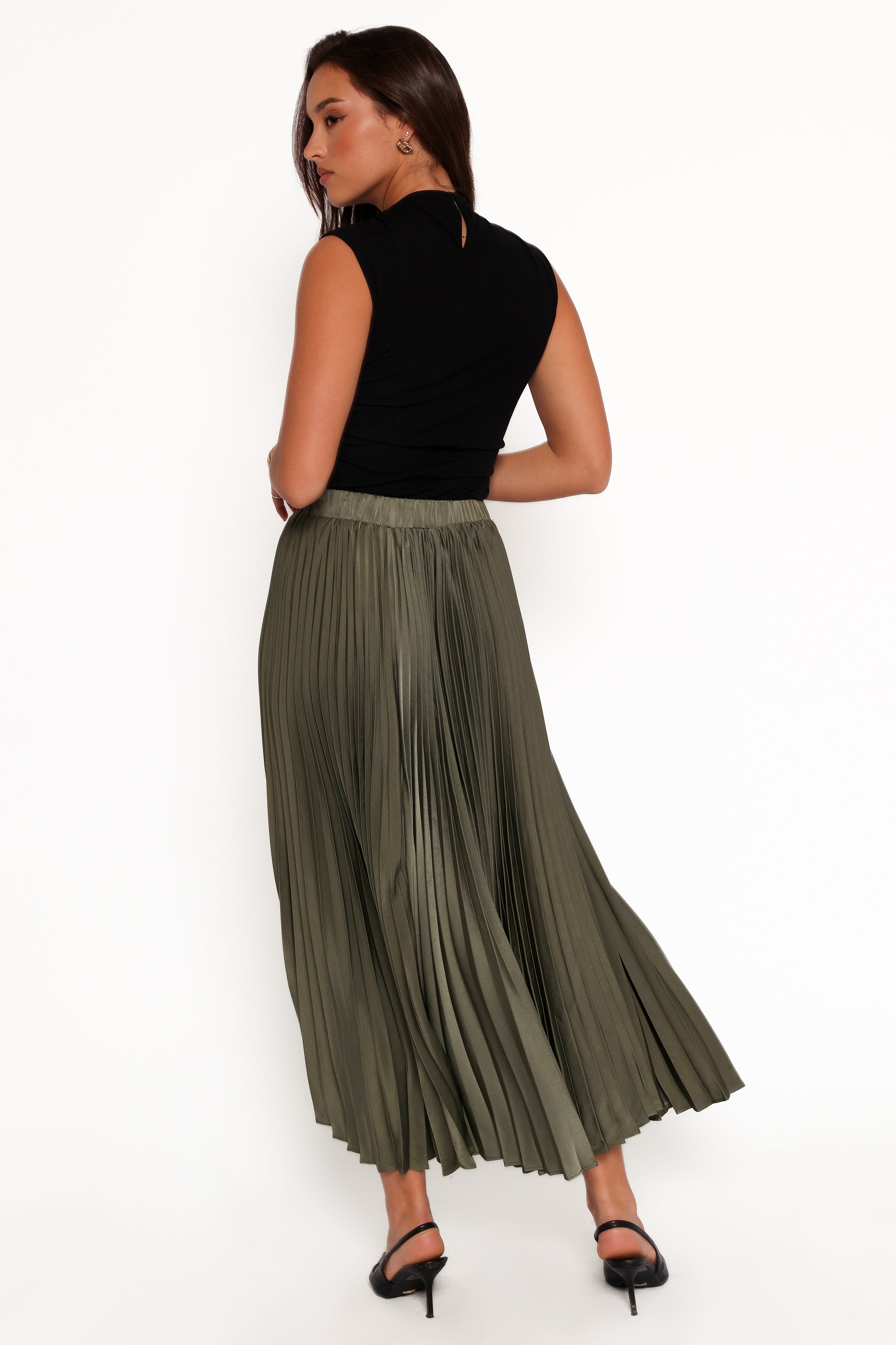 Polina Pleated Maxi Skirt - Olive-Ladys Street