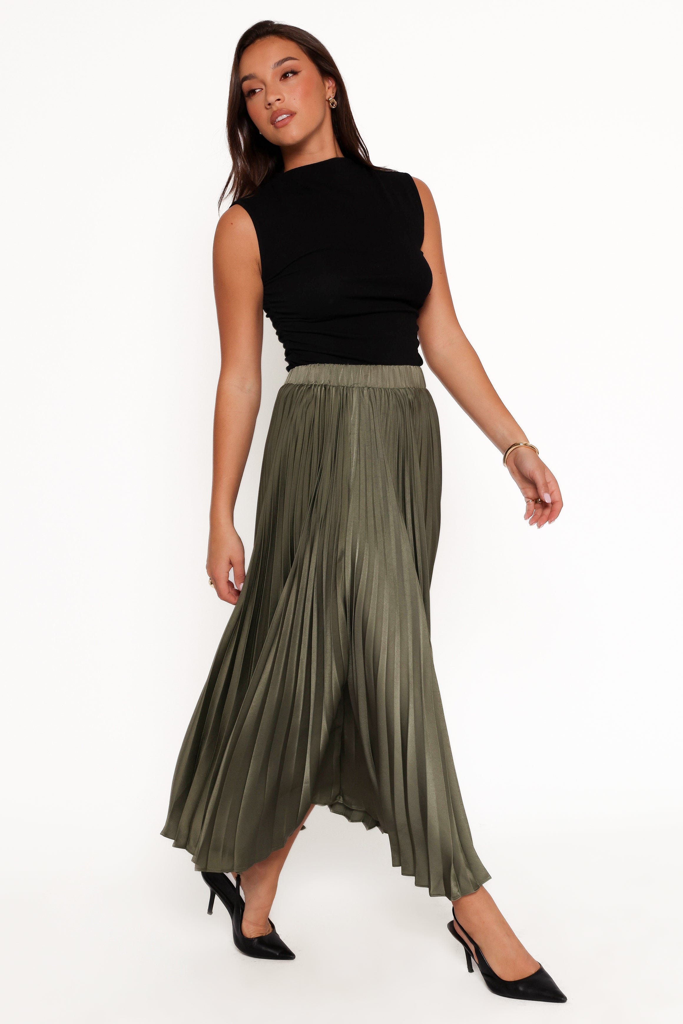 Polina Pleated Maxi Skirt - Olive-Ladys Street