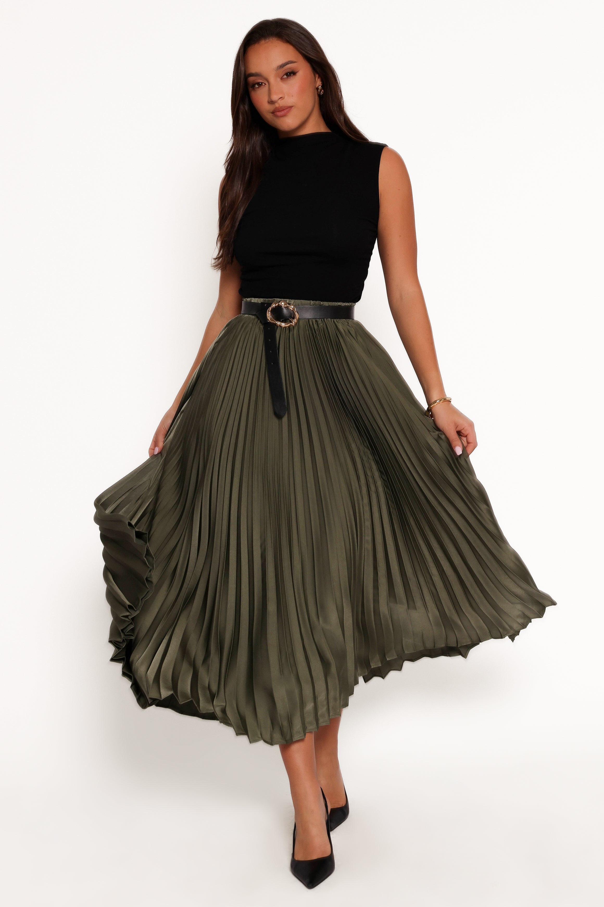 Polina Pleated Maxi Skirt - Olive-Ladys Street