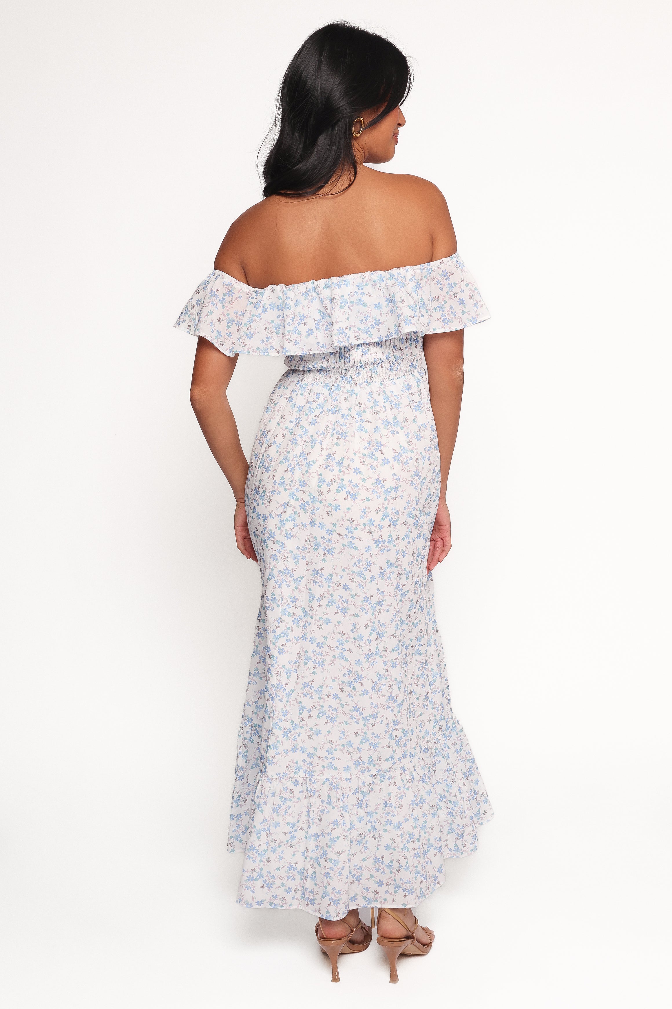 Priscilla Strapless Midi Dress - Blue Floral-Ladys Street