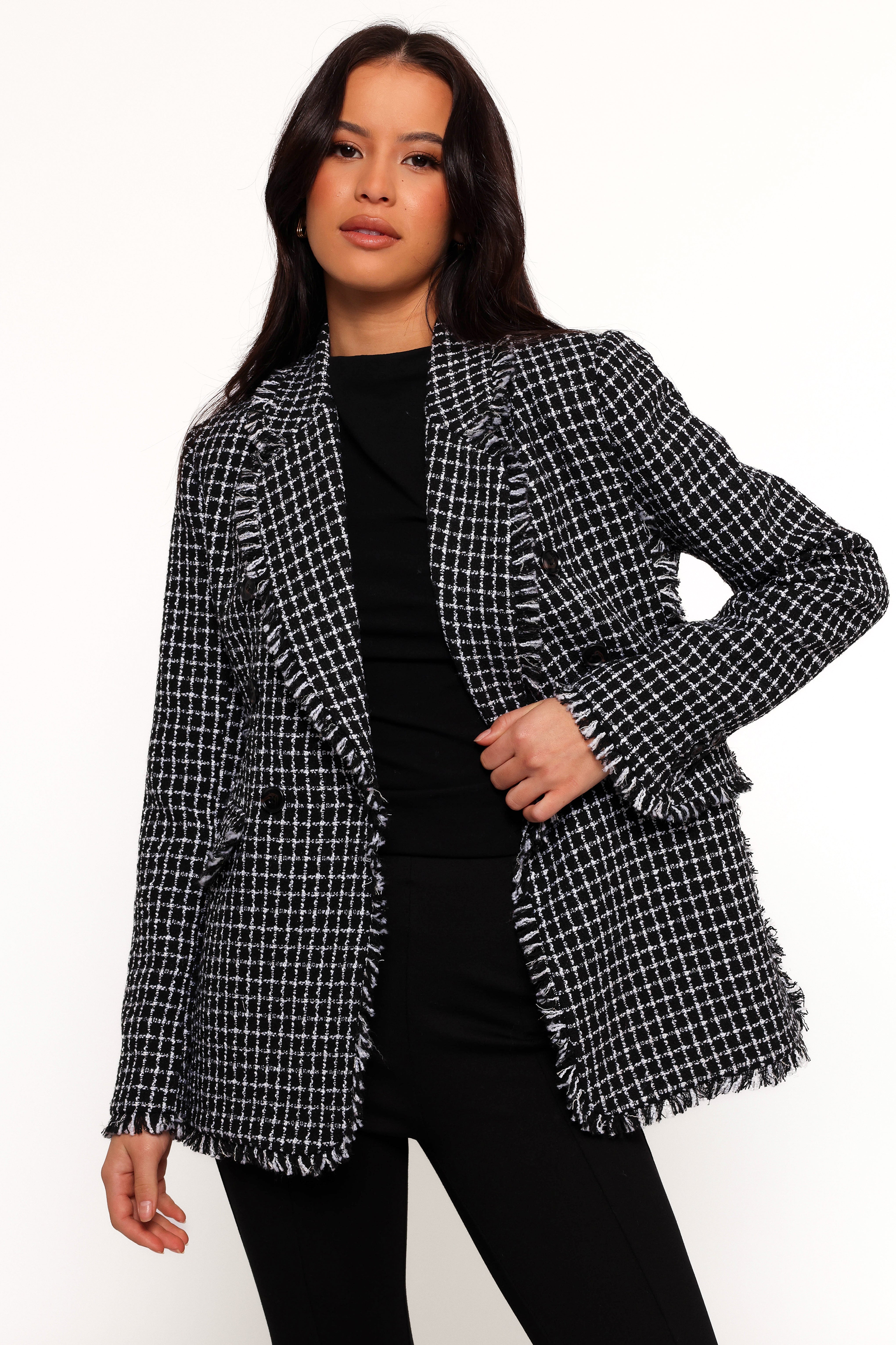 Rocco Hem Blazer - Black/White-Ladys Street