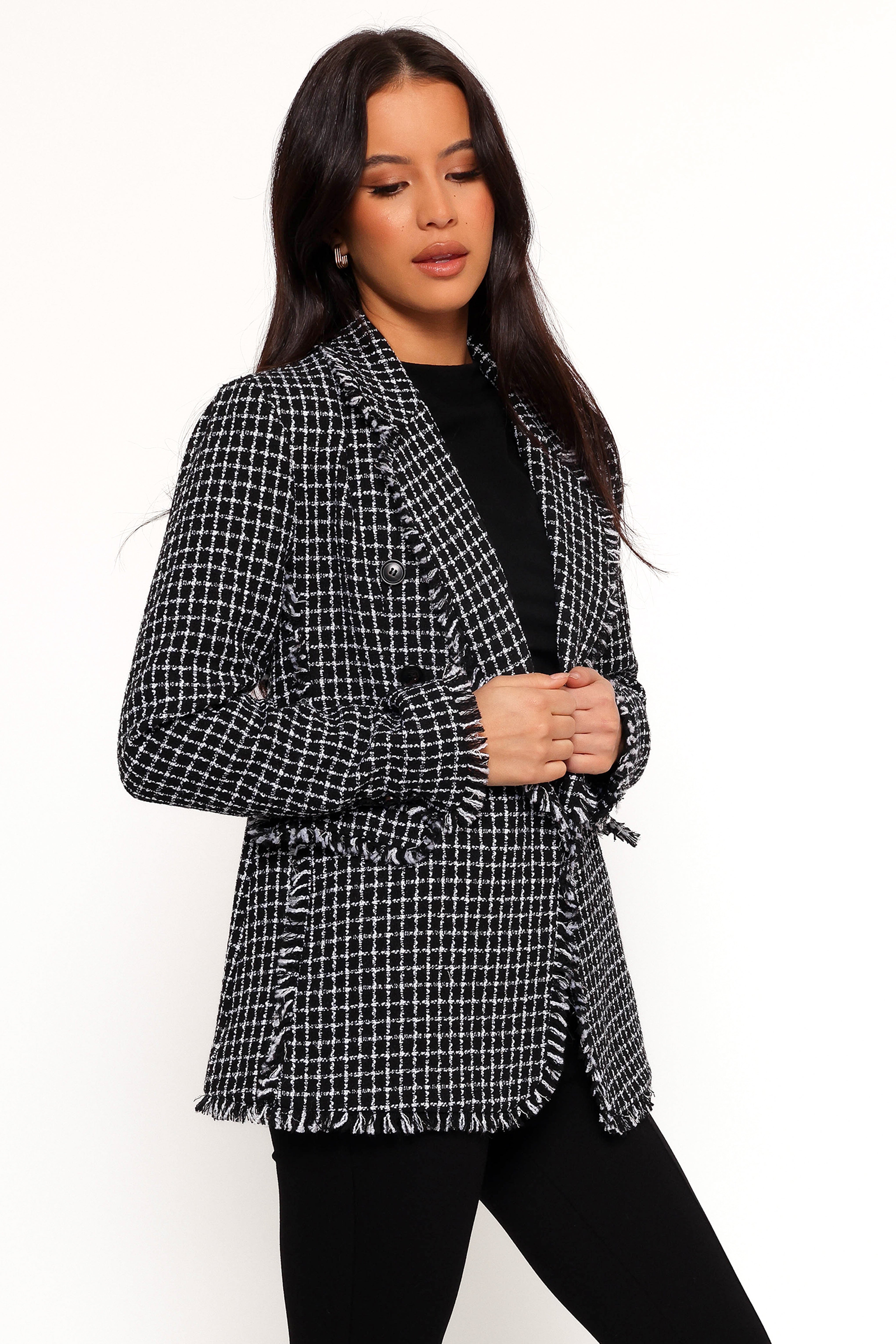 Rocco Hem Blazer - Black/White-Ladys Street