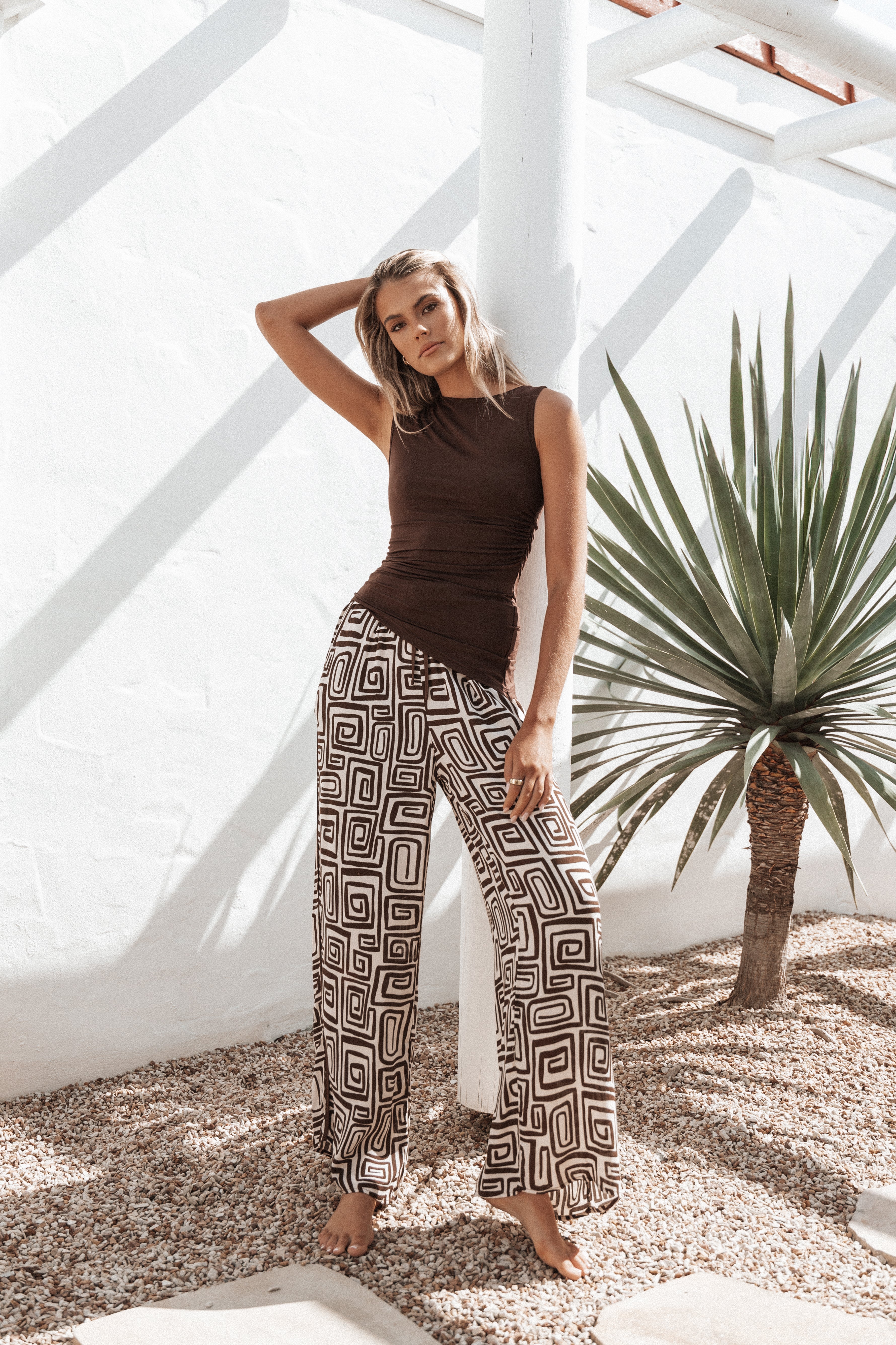 Imogen Pant - Chocolate Brown Print-Ladys Street