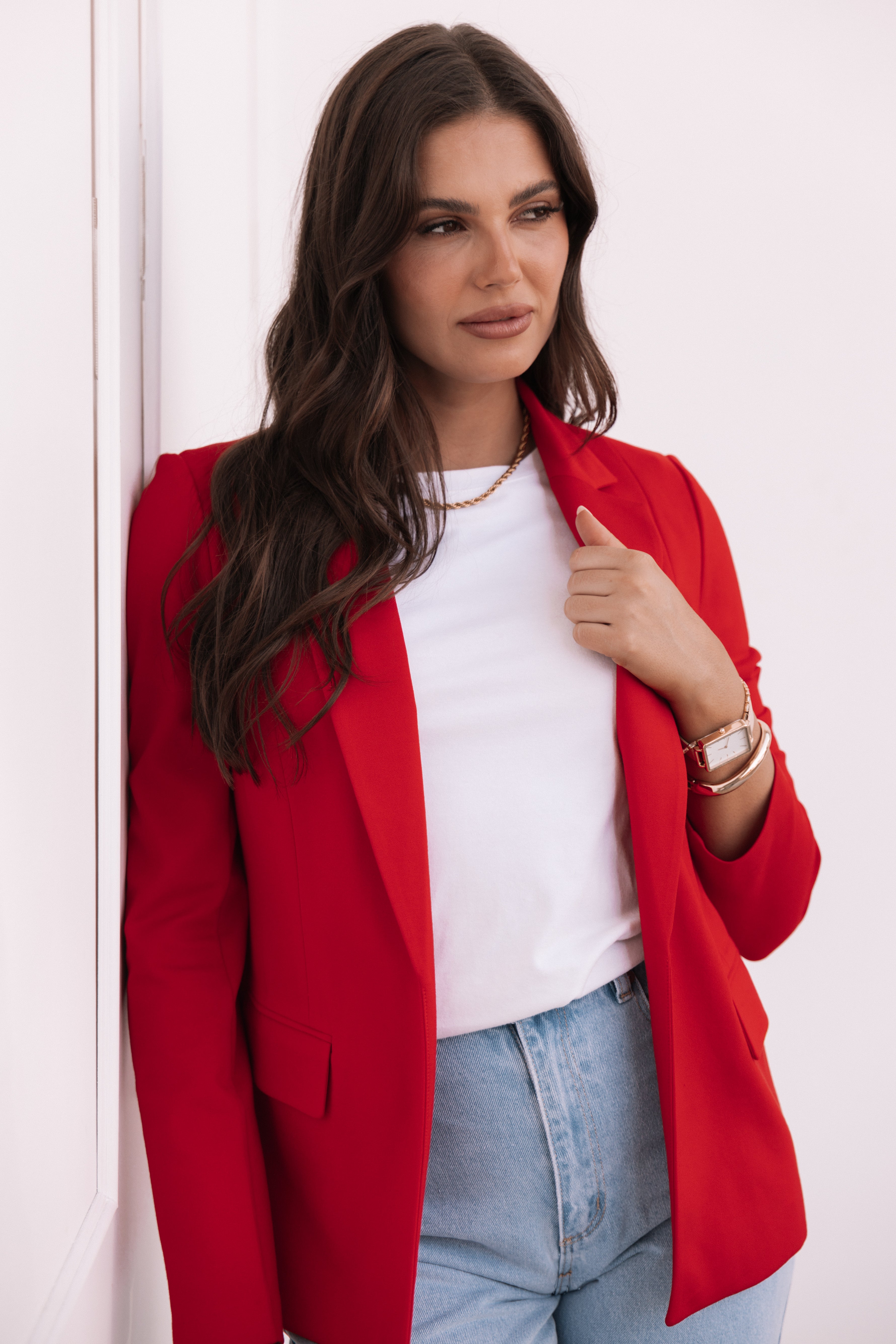 Ronny Open Front Knit Blazer - Scarlet Red-Ladys Street