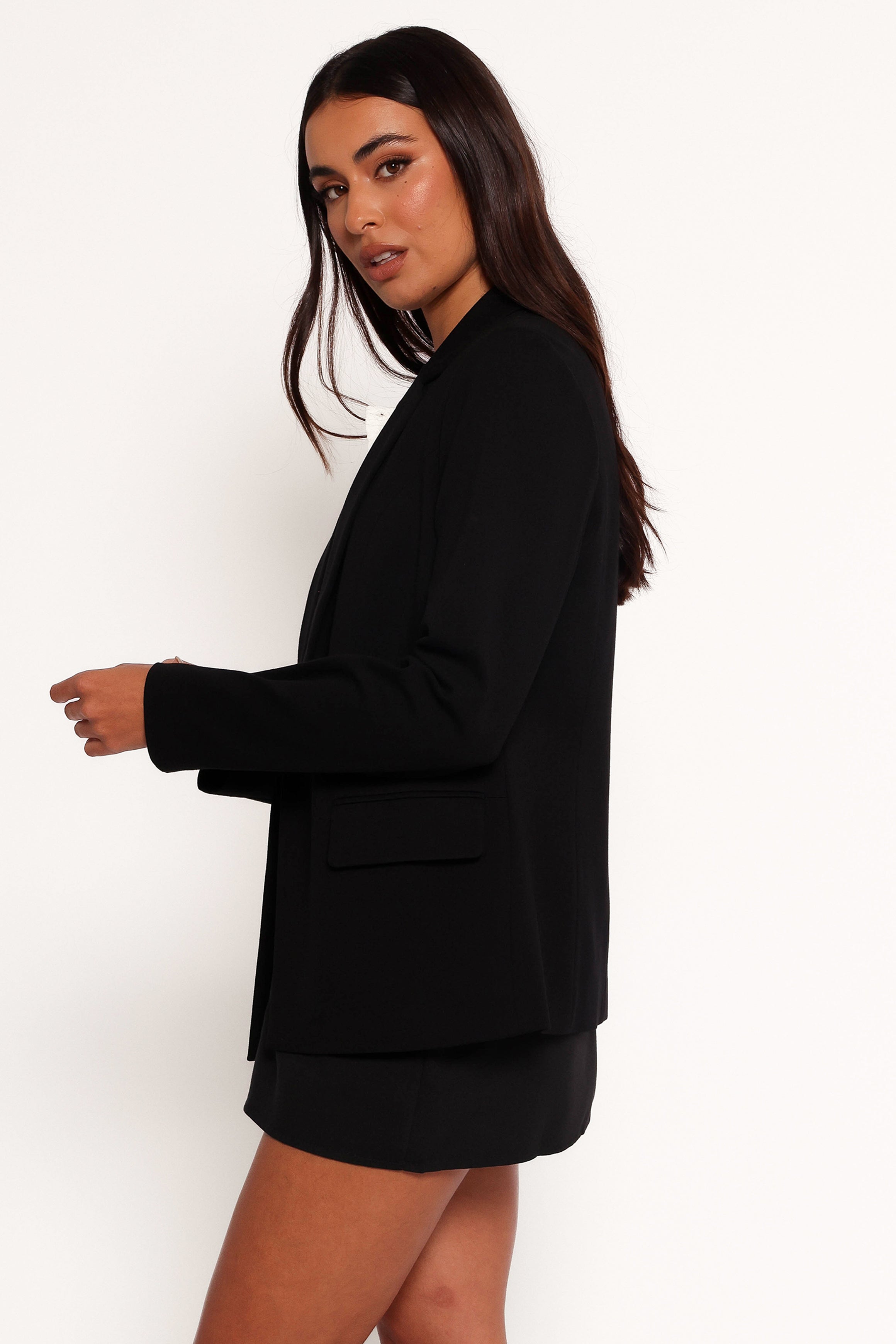 Ronny Open Front Knit Blazer - Black-Ladys Street