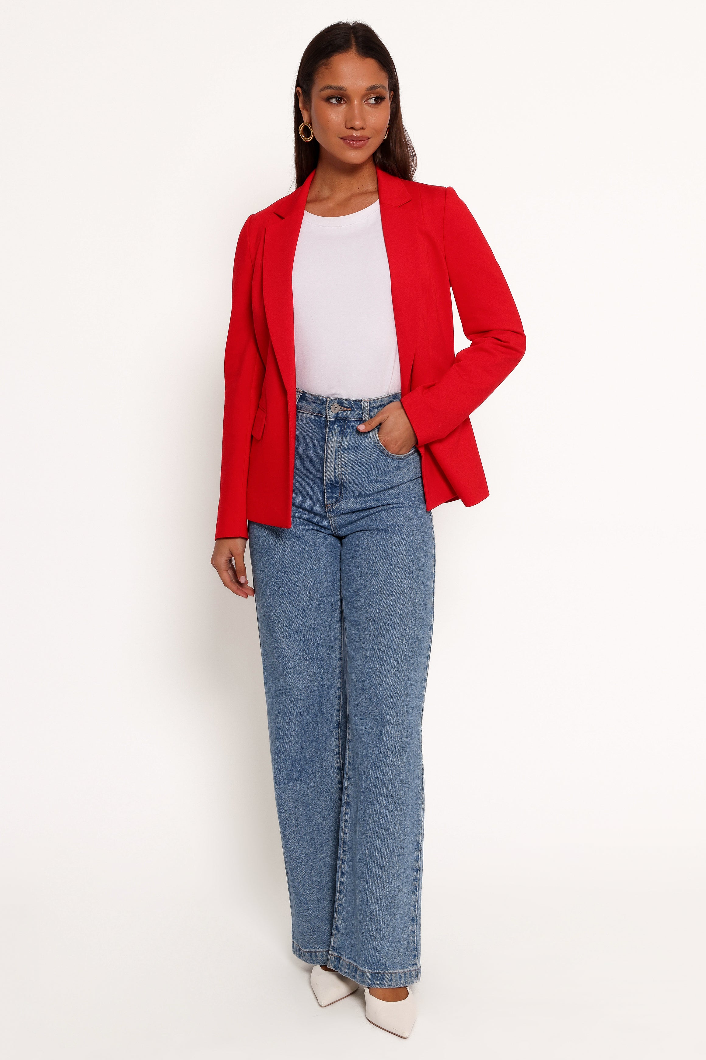 Ronny Open Front Knit Blazer - Scarlet Red-Ladys Street