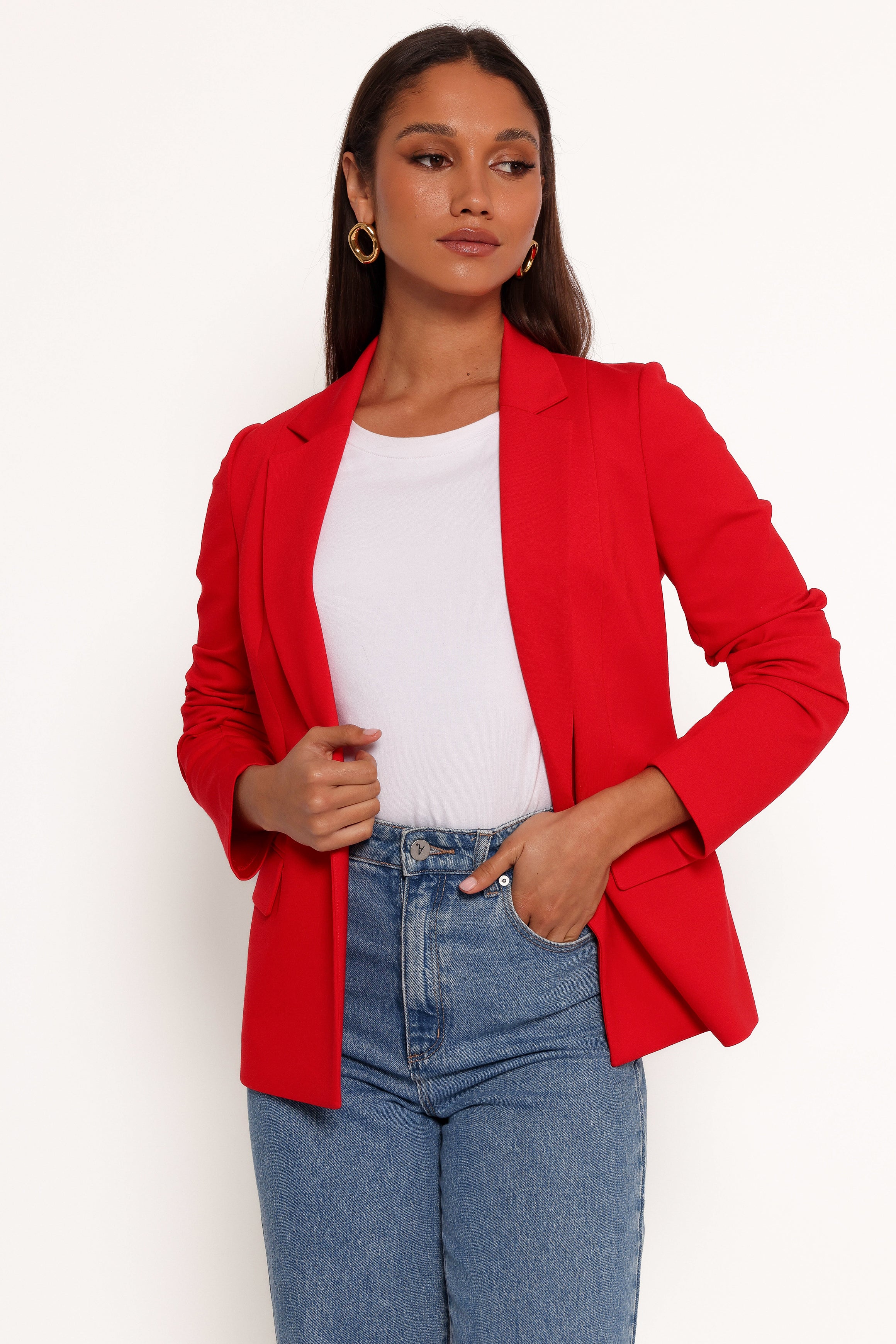 Ronny Open Front Knit Blazer - Scarlet Red-Ladys Street