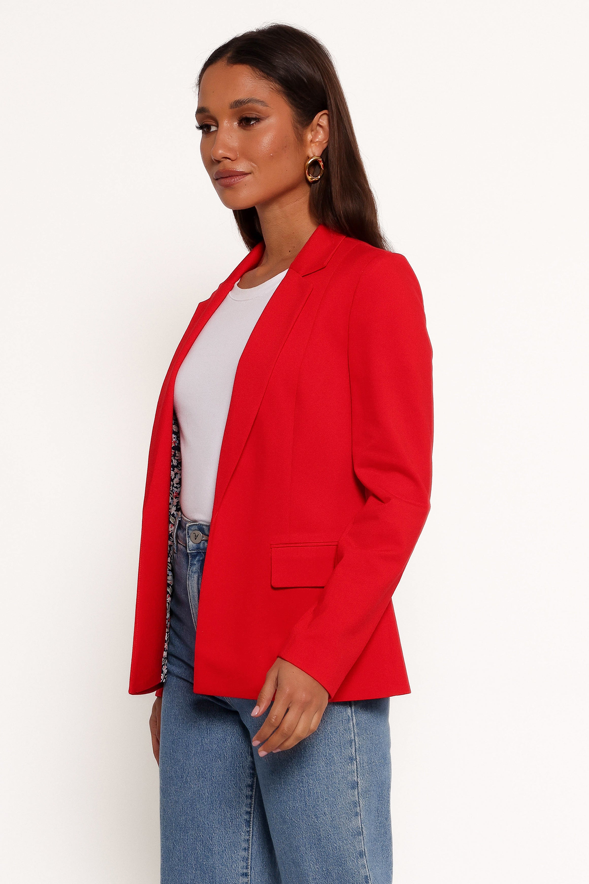 Ronny Open Front Knit Blazer - Scarlet Red-Ladys Street