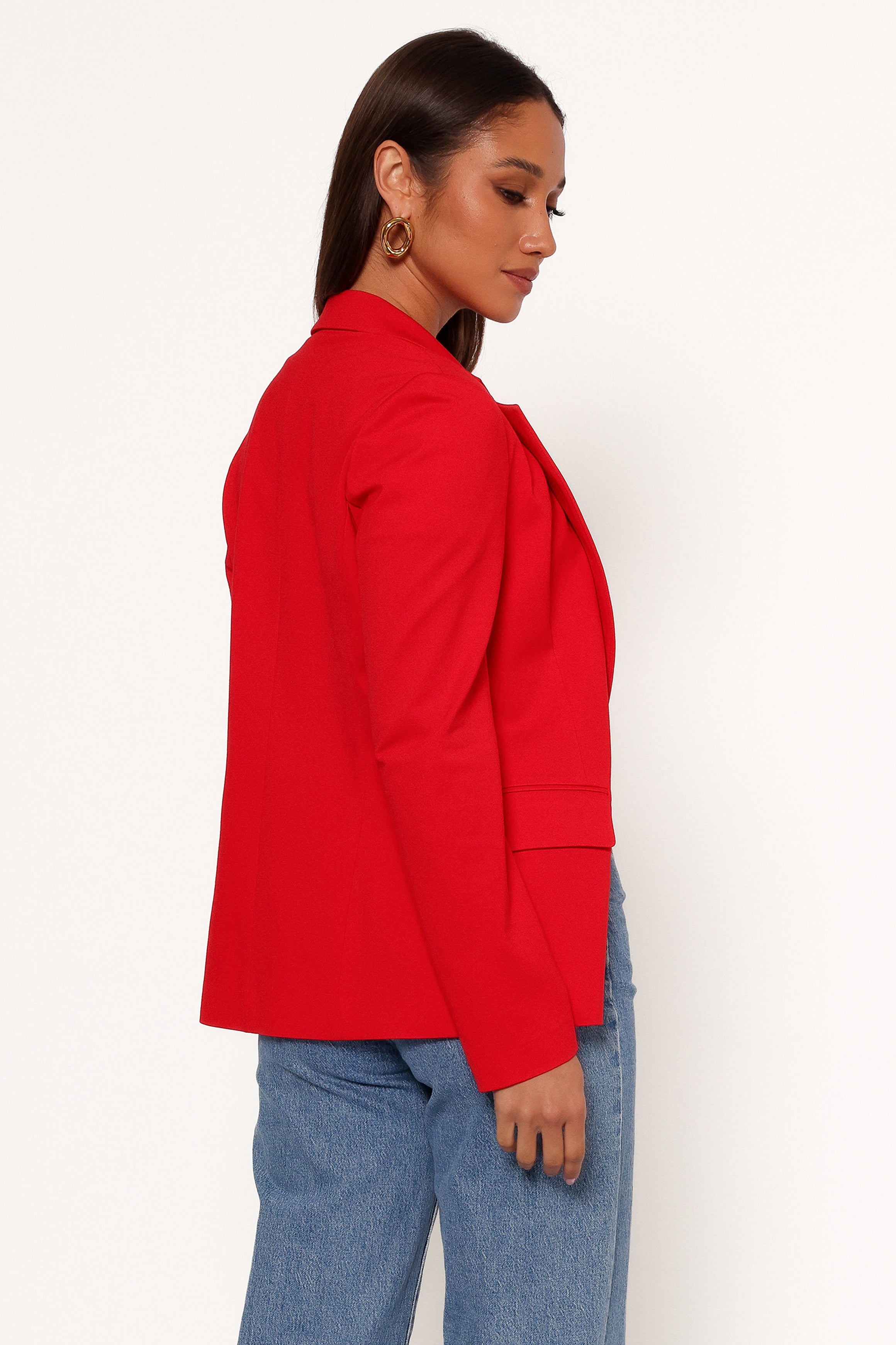 Ronny Open Front Knit Blazer - Scarlet Red-Ladys Street