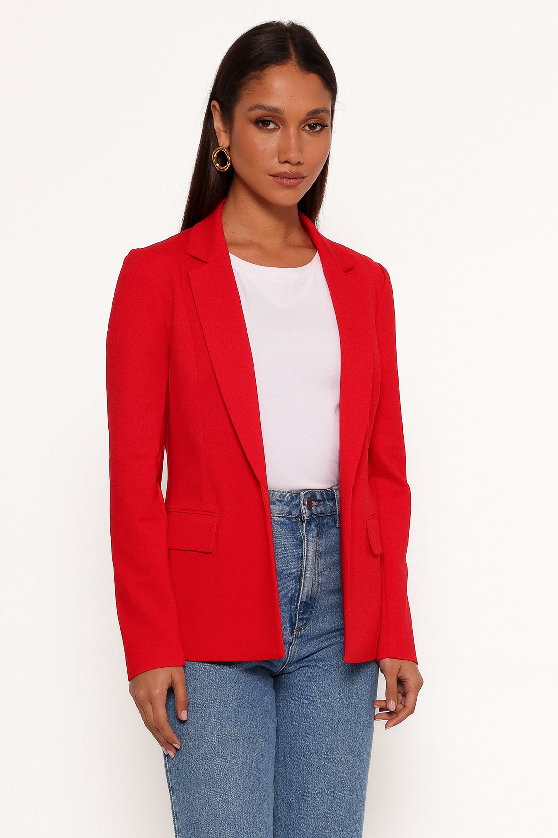 Ronny Open Front Knit Blazer - Scarlet Red-Ladys Street