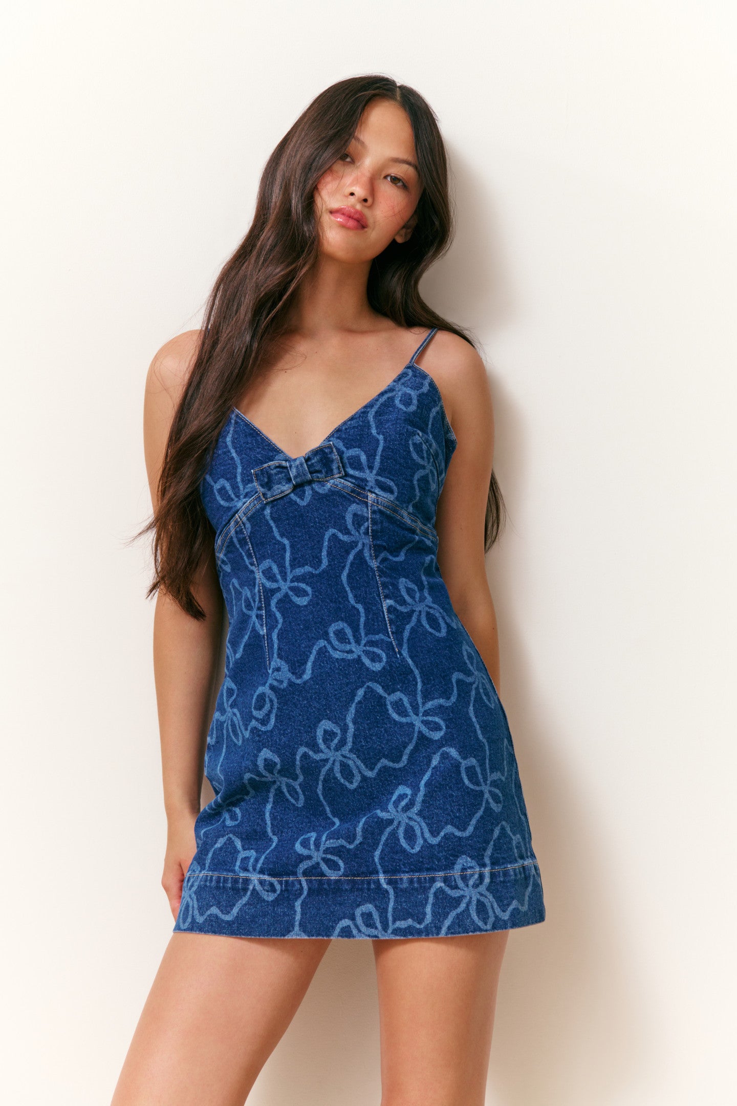 Solina Denim Bow Mini Dress-Charming Rule