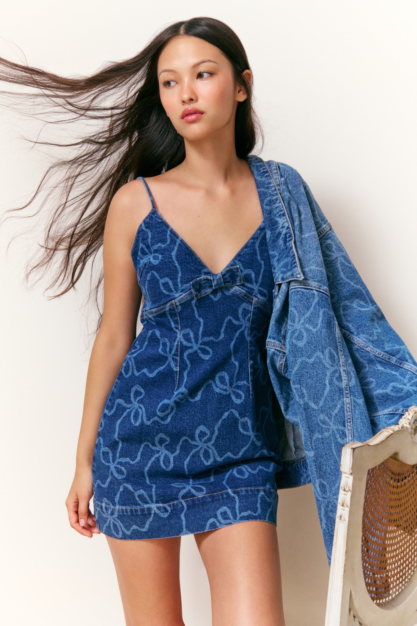 Solina Denim Bow Mini Dress-Charming Rule