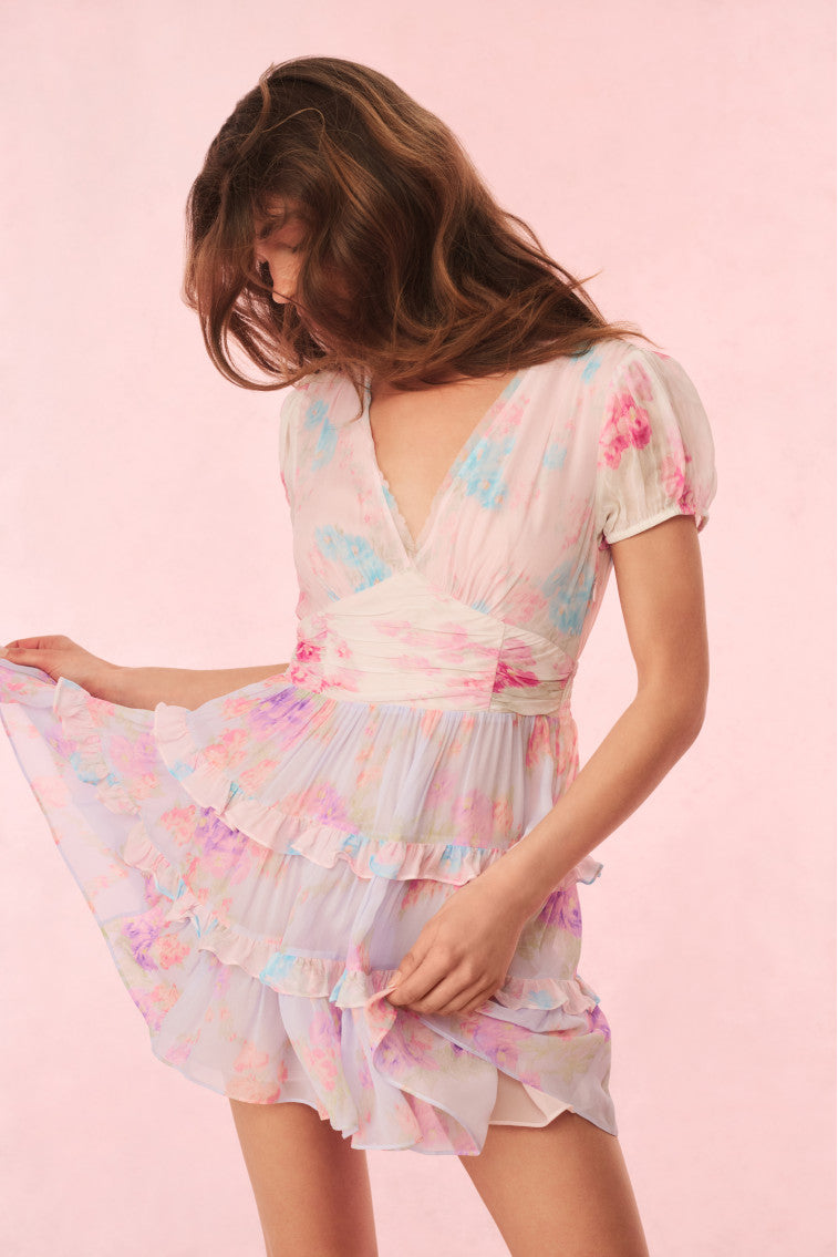 Spirea Floral Chiffon Mini Dress-Charming Rule