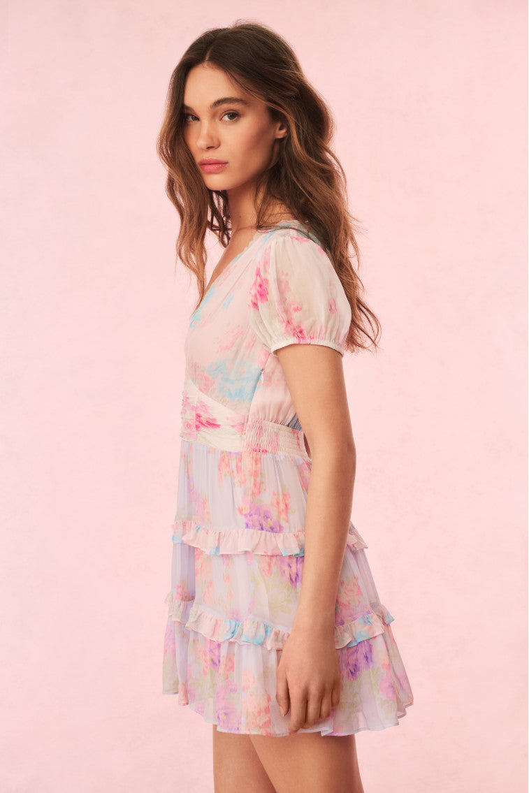 Spirea Floral Chiffon Mini Dress-Charming Rule