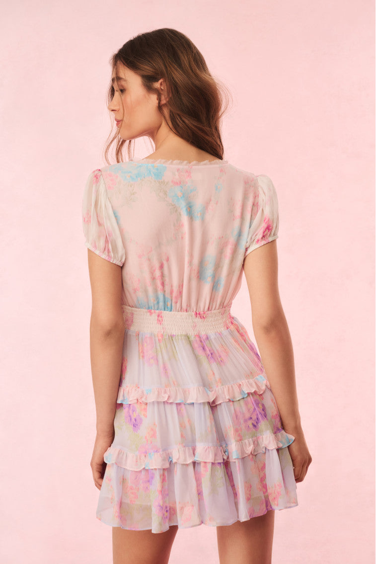 Spirea Floral Chiffon Mini Dress-Charming Rule