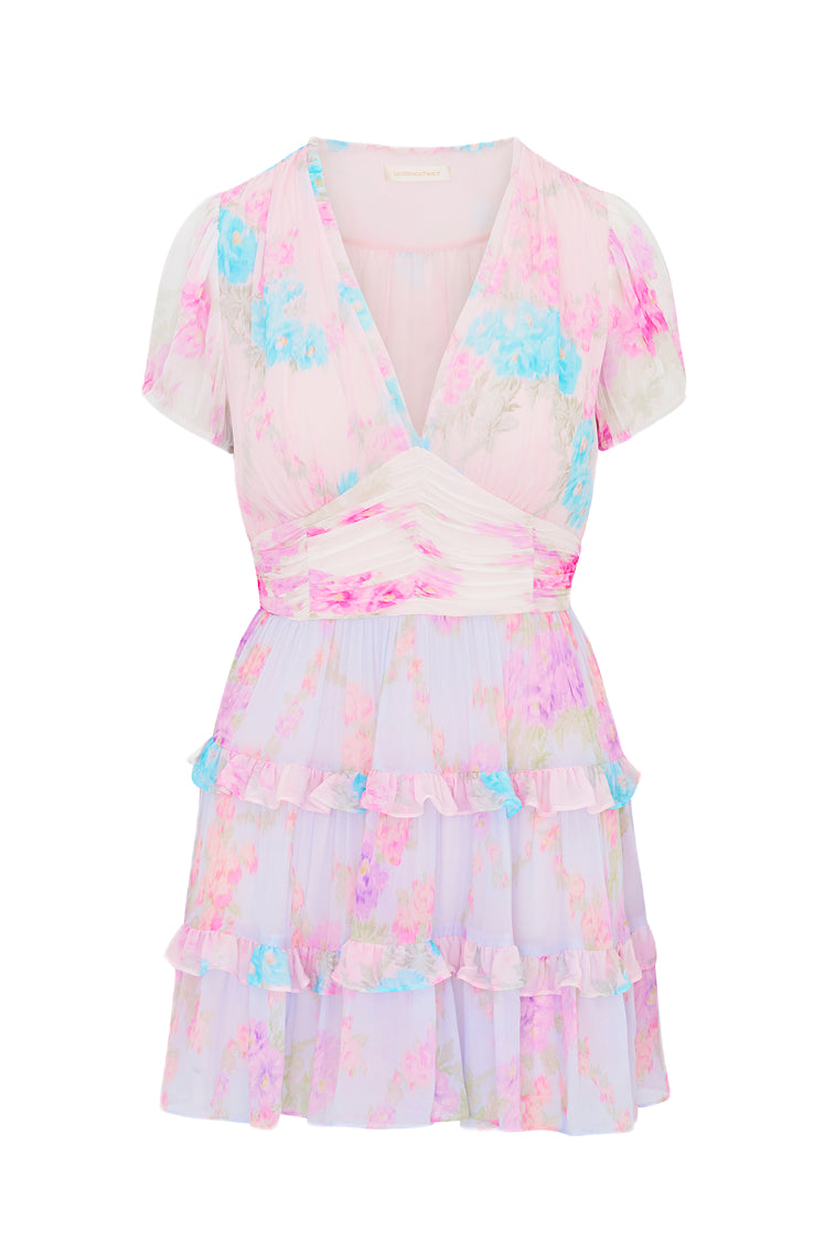 Spirea Floral Chiffon Mini Dress-Charming Rule
