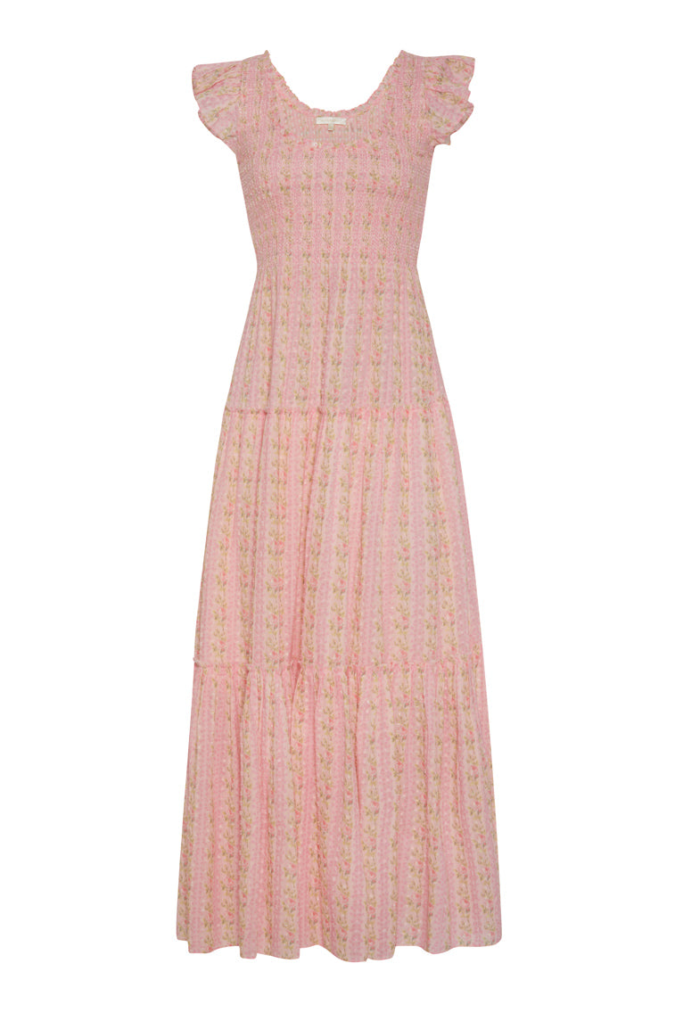 Chessie Fragrance Print Cotton Maxi Dress - STRAWBERRY MACAROON-Charming Rule