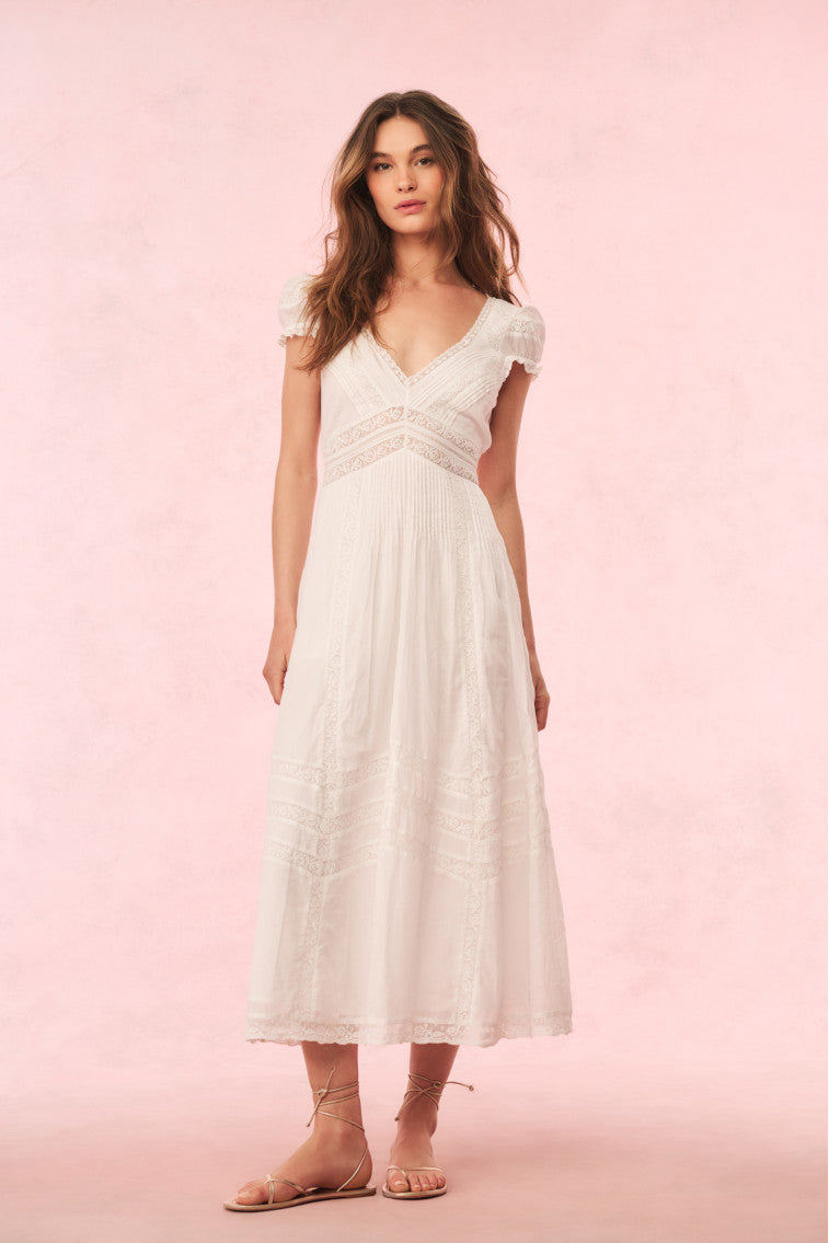Suvi Cotton Midi Dress - WHITE-Charming Rule