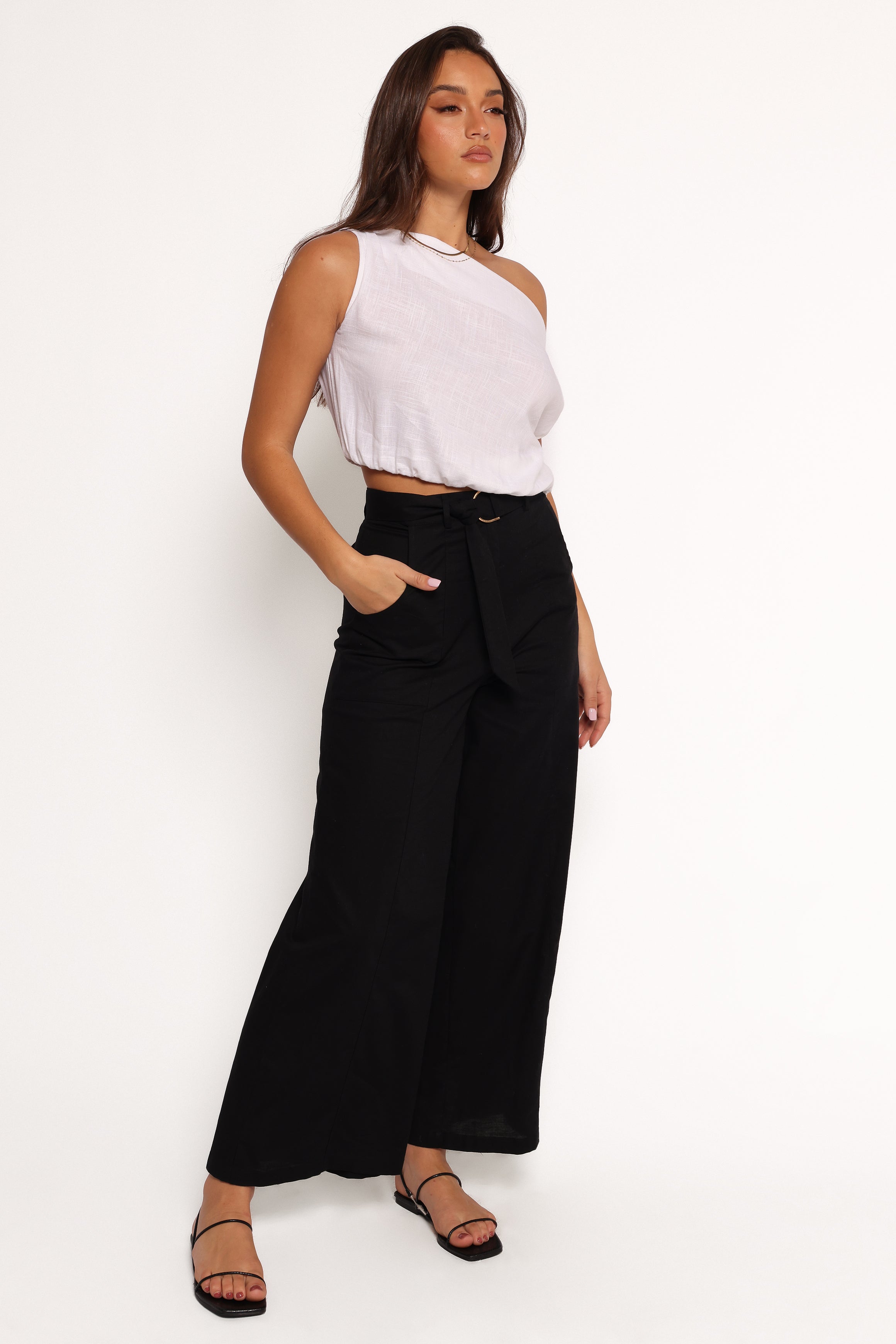 Sadie Wide Leg Pant - Black-Ladys Street