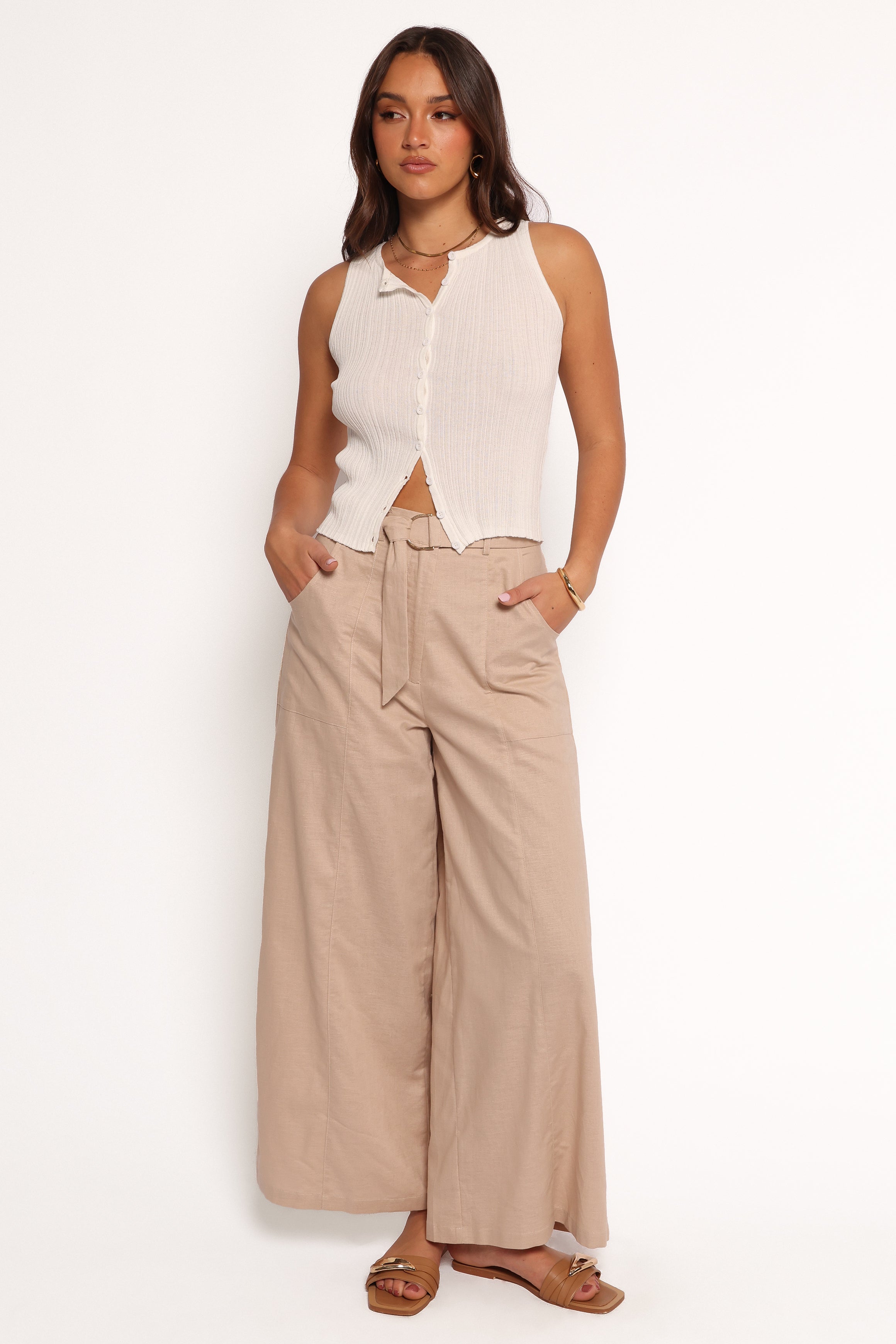 Sadie Wide Leg Pant - Oatmeal-Ladys Street