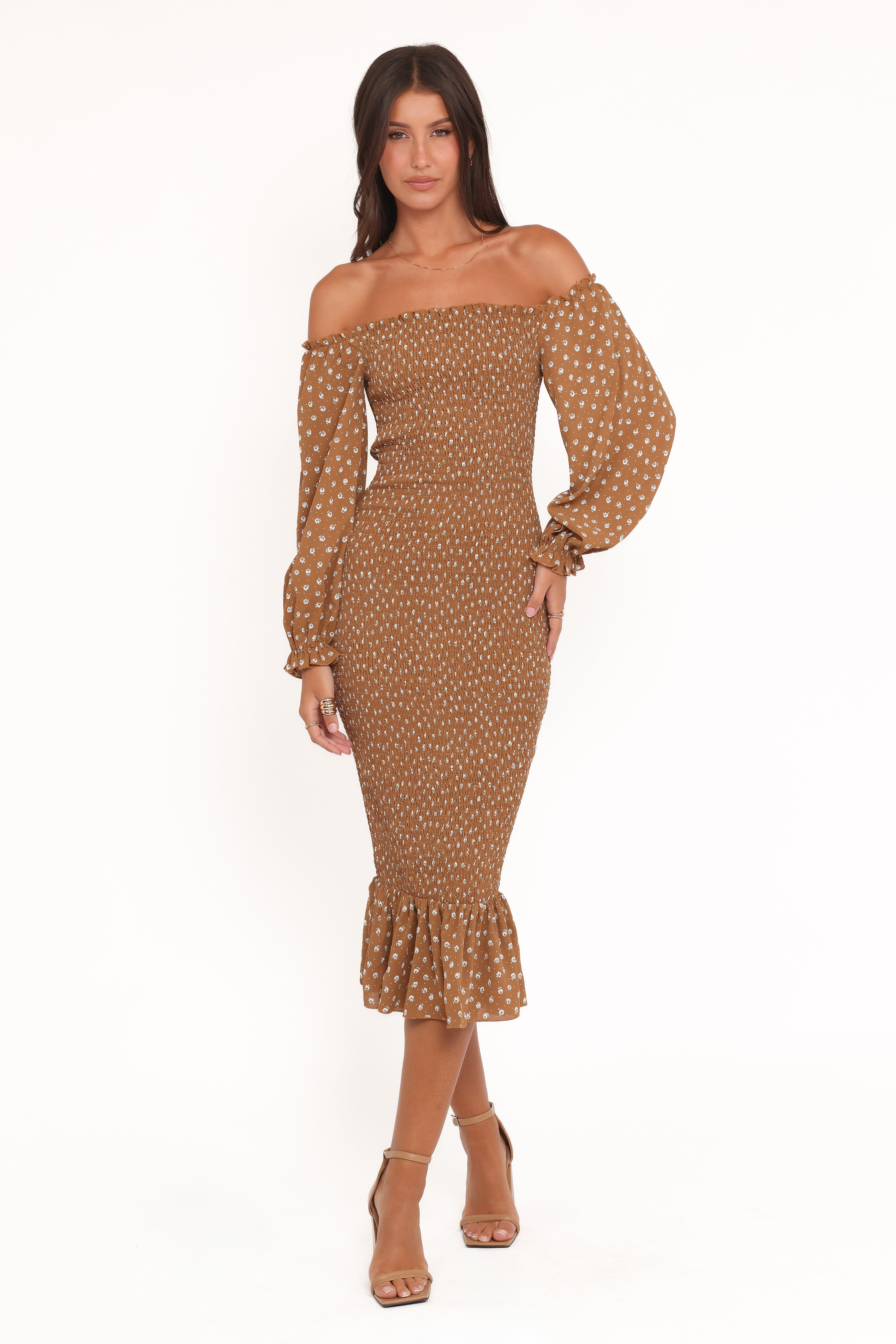 Sara Midi Dress - Brown Floral-Ladys Street