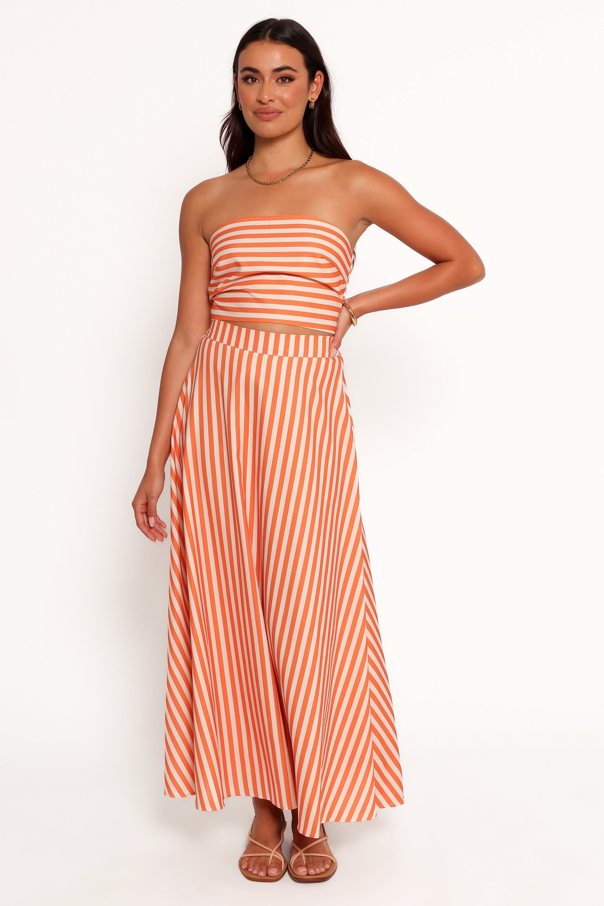 Serafina Two Piece Set - Orange Beige Stripe-Ladys Street