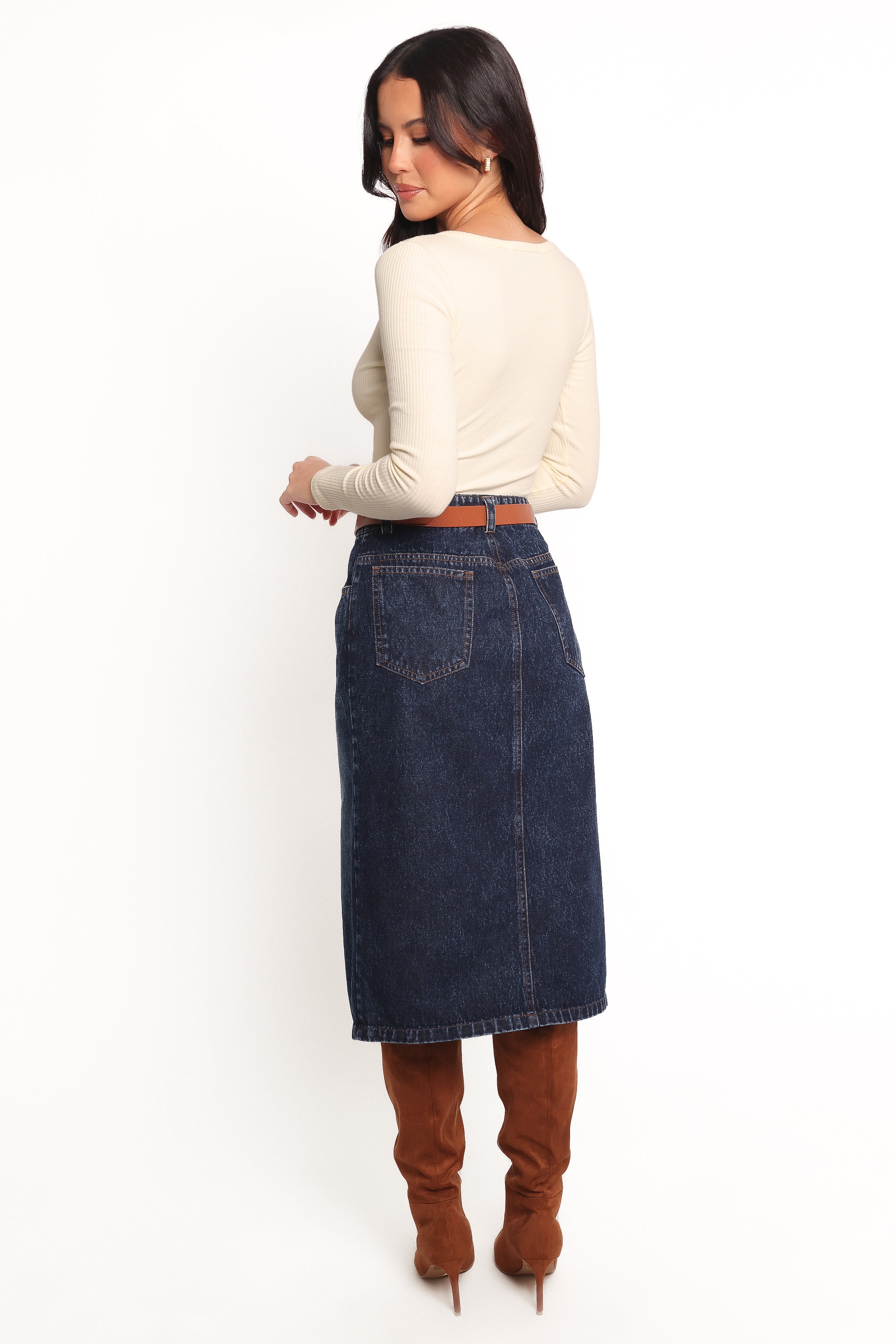 Starcie Denim Midi Skirt - Medium Denim-Ladys Street