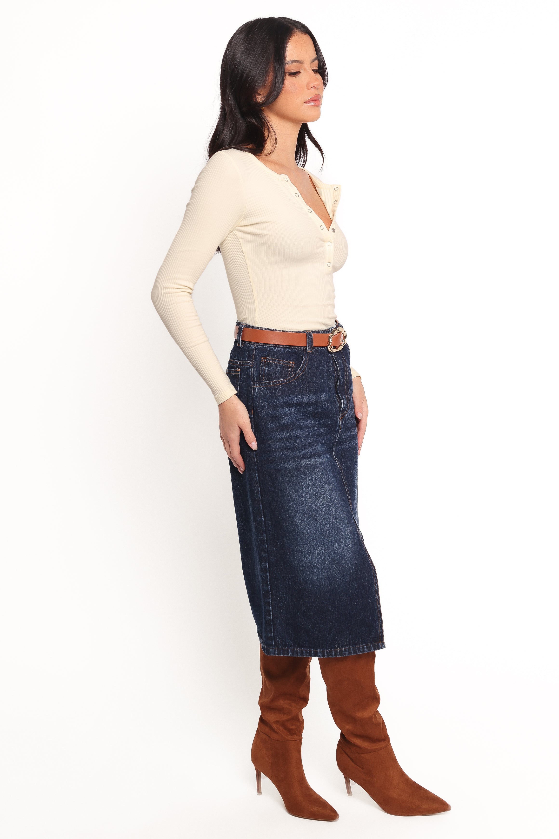 Starcie Denim Midi Skirt - Medium Denim-Ladys Street