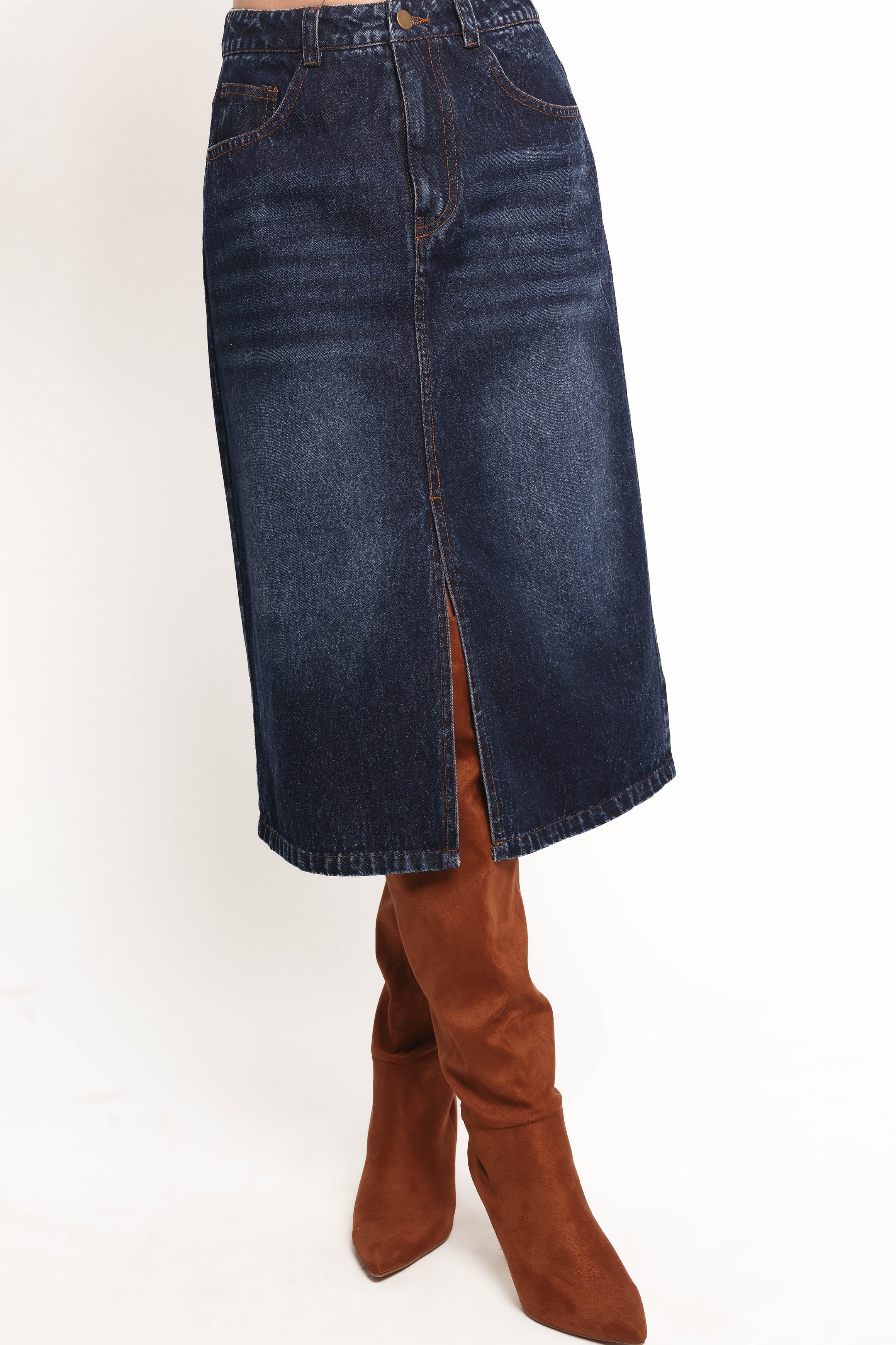 Starcie Denim Midi Skirt - Medium Denim-Ladys Street