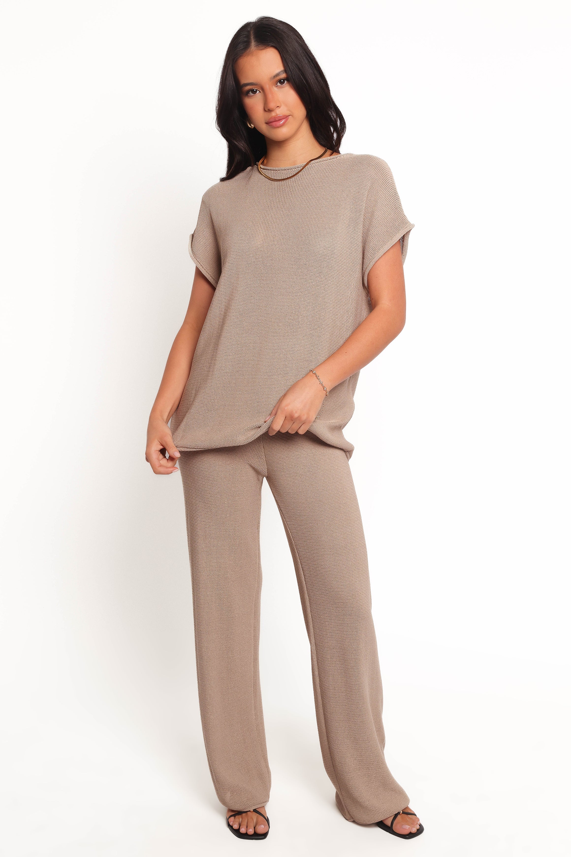 Stassia Knitted Pant Set - Brown-Ladys Street
