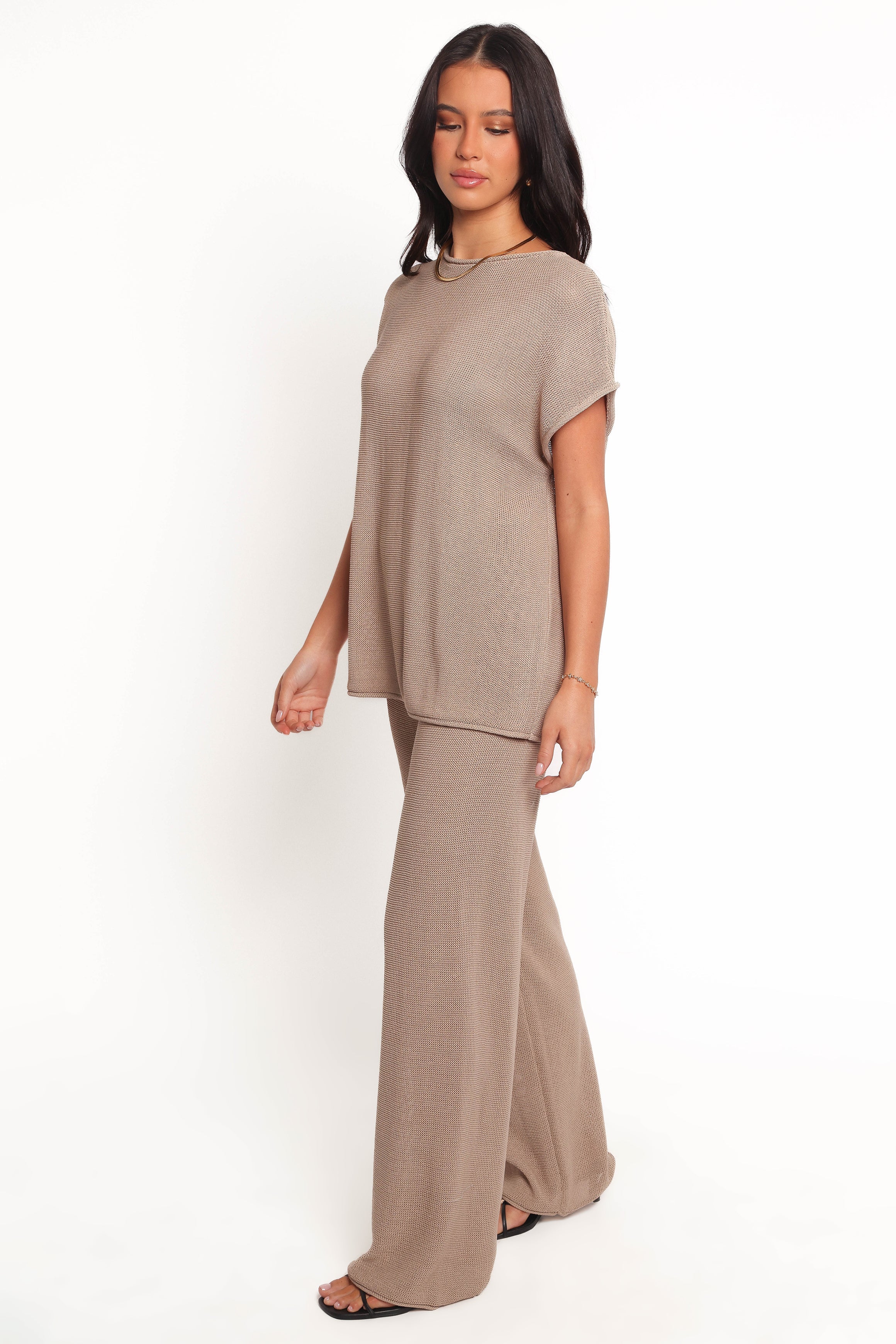 Stassia Knitted Pant Set - Brown-Ladys Street