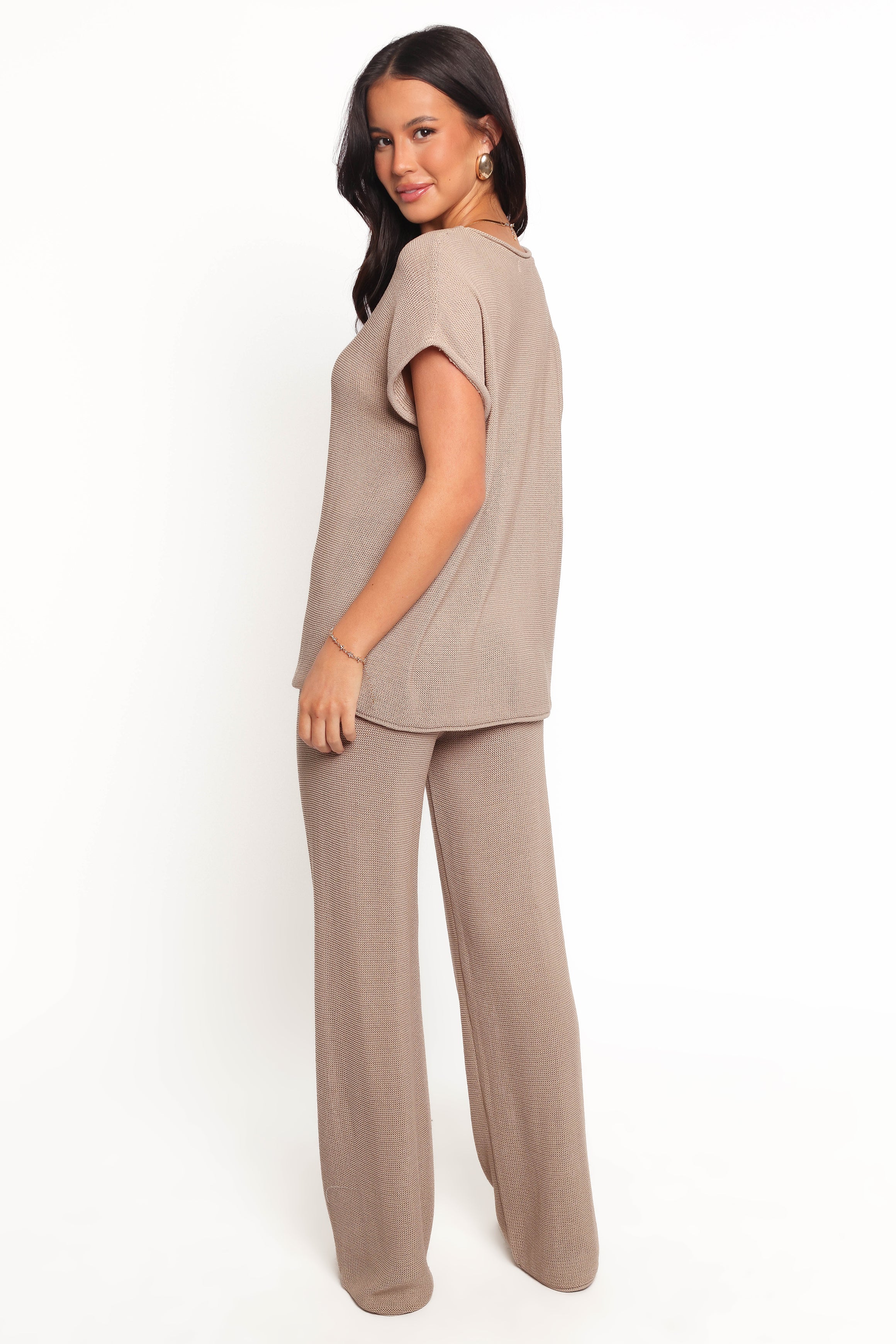 Stassia Knitted Pant Set - Brown-Ladys Street